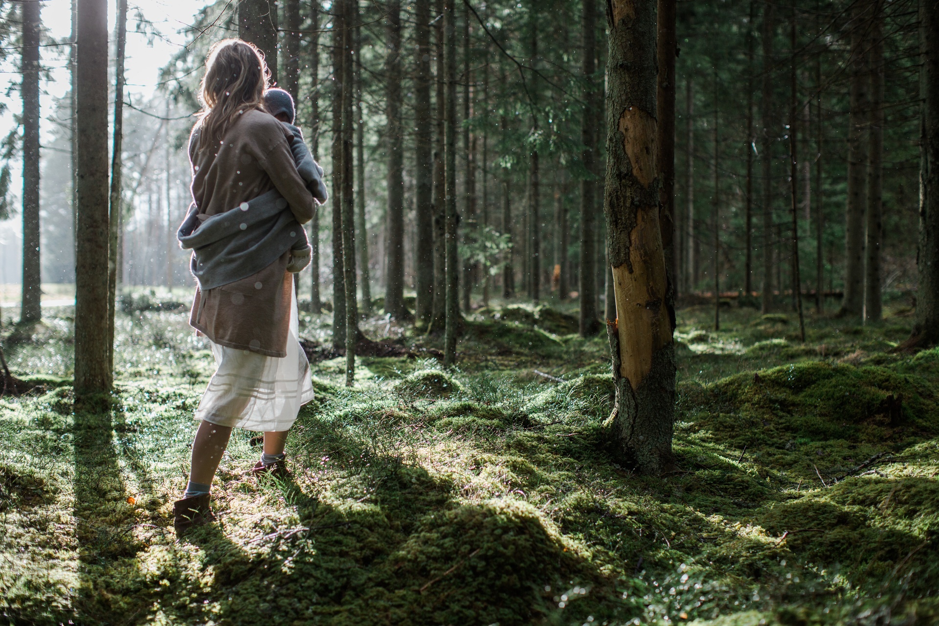 women walking in forest