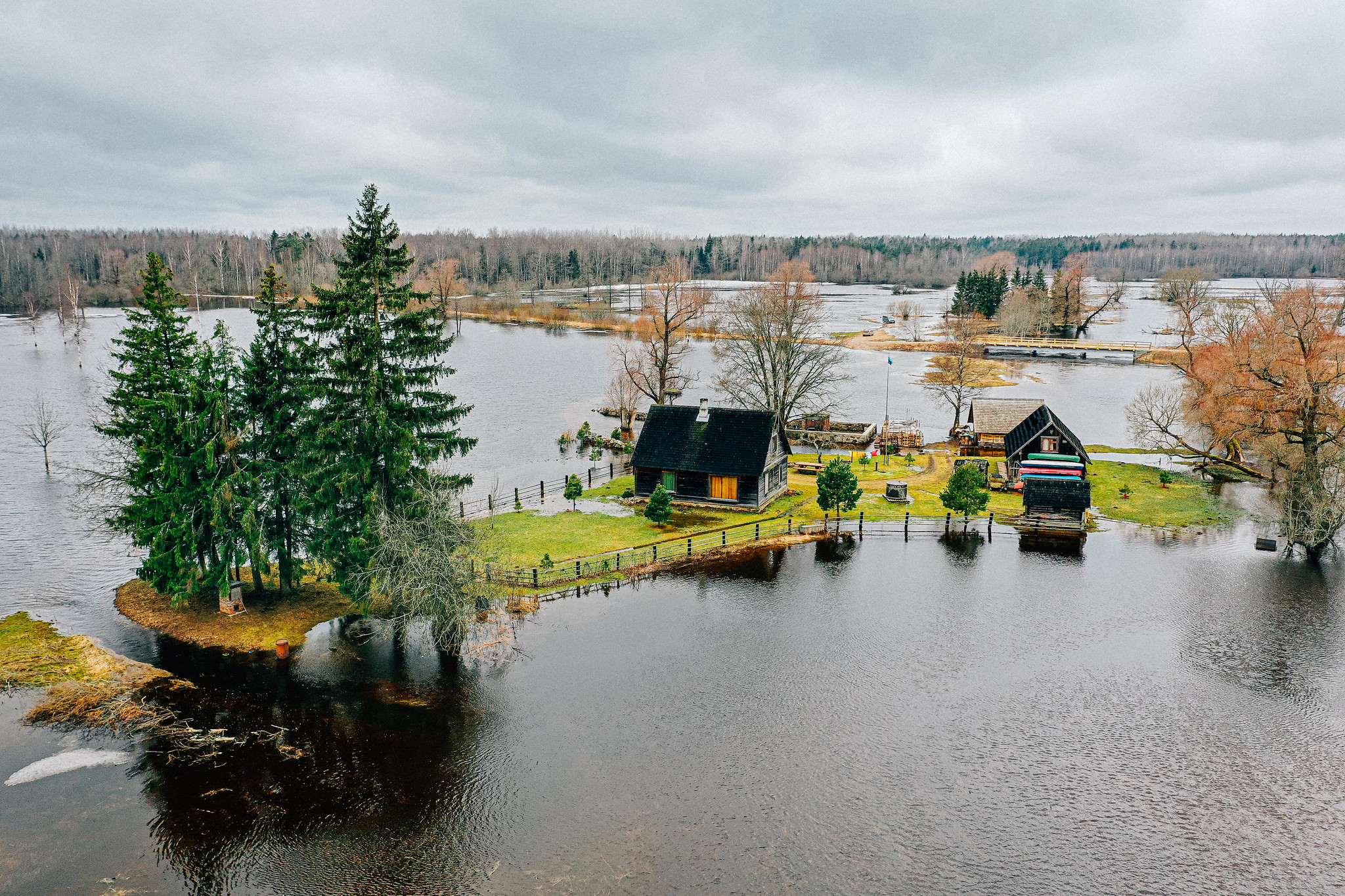 Floodwaters surround a house during Estonia's fifth season 
