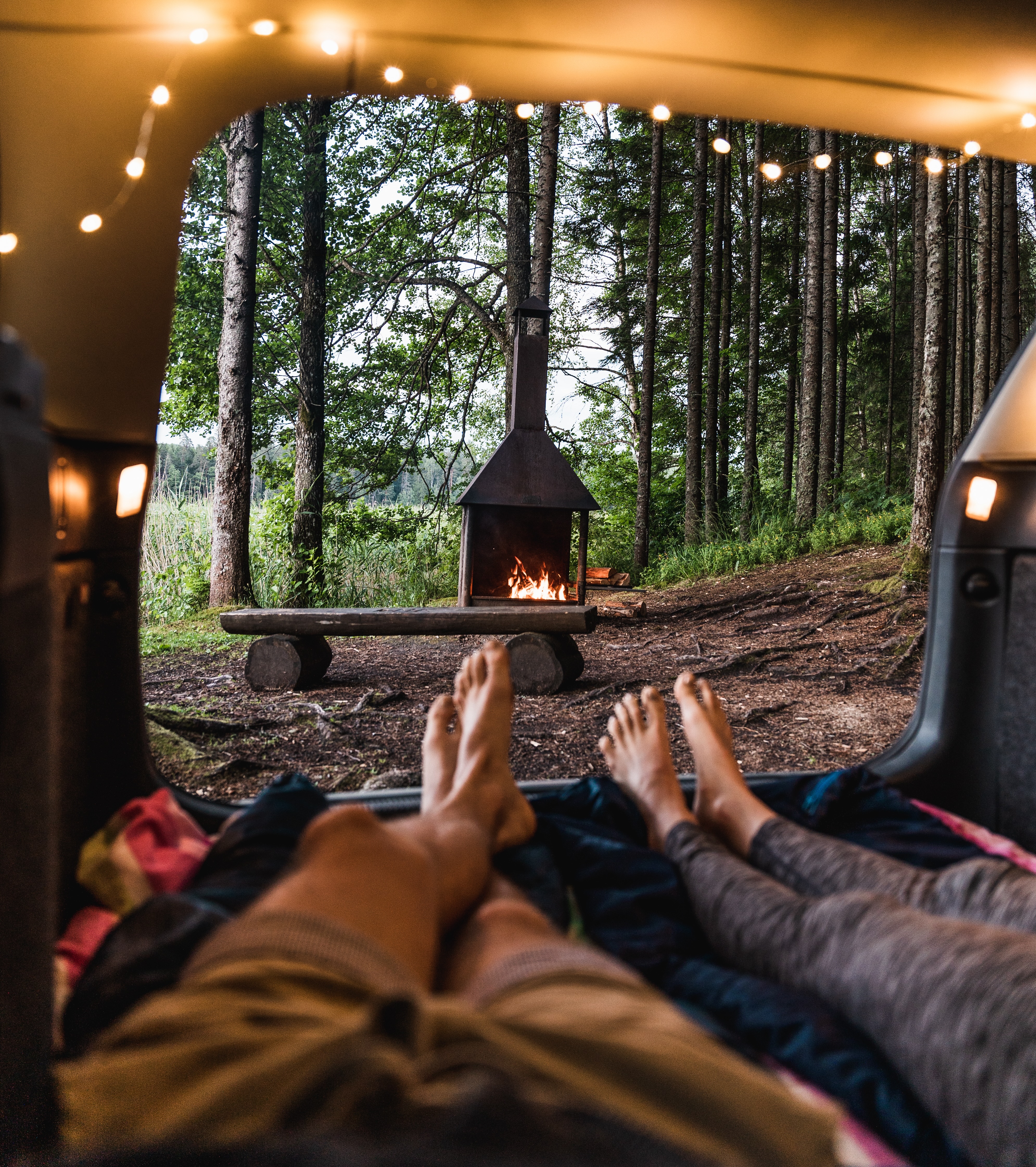 Campfire and caravan in Estonia