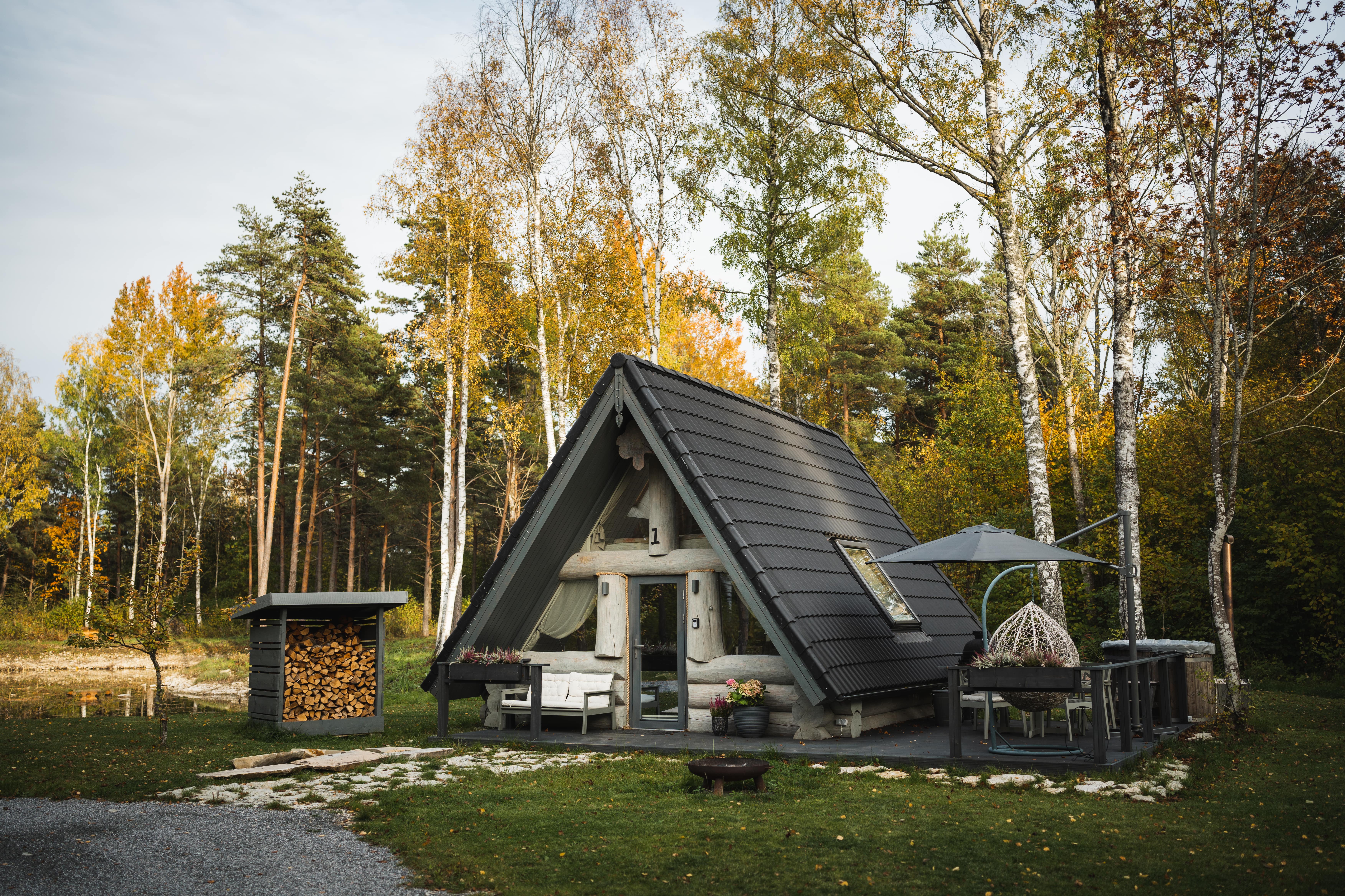 Cabin in autumn landscape in Noarootsi, Estonia