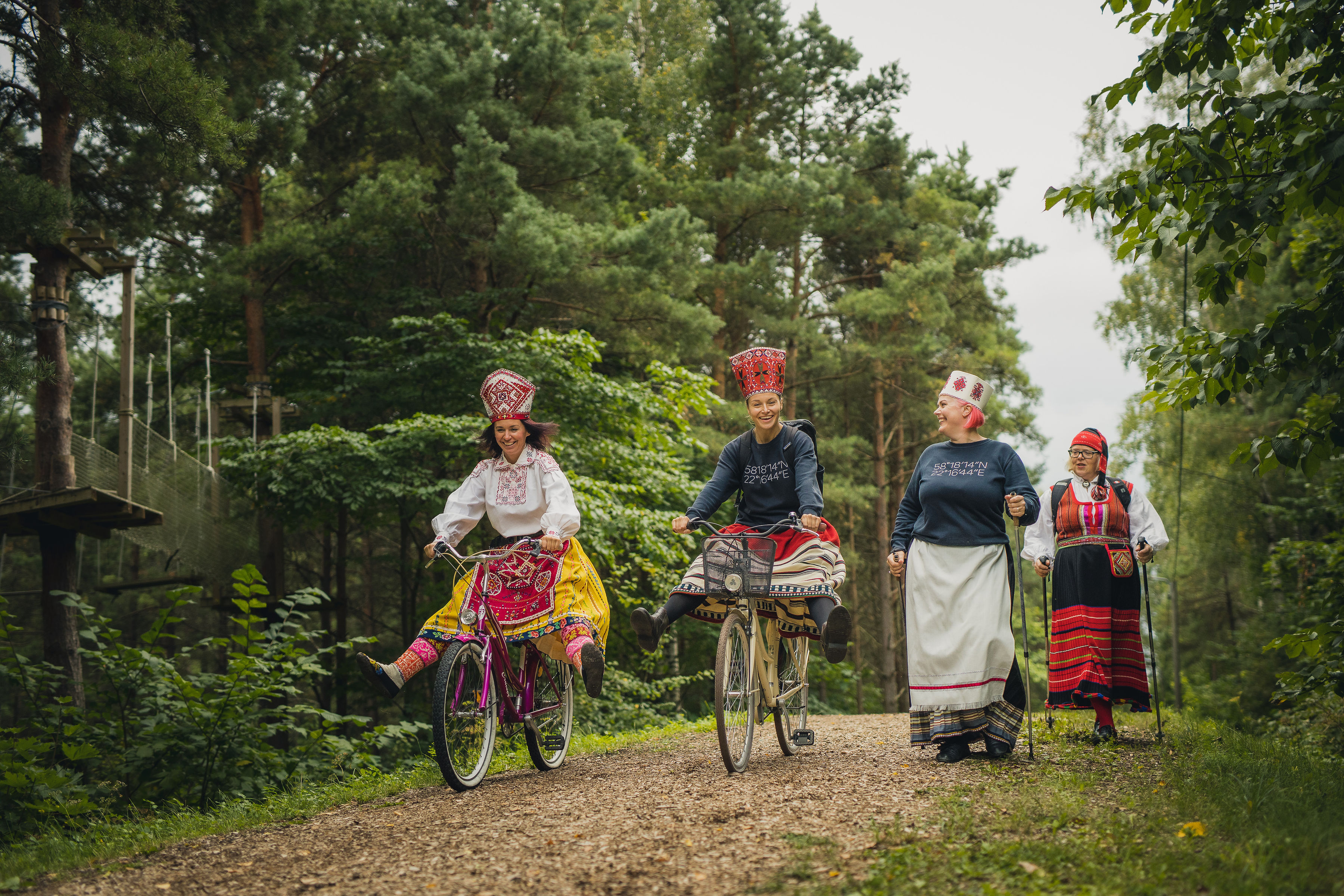 Cyclists in folklore costumes Saaremaa 