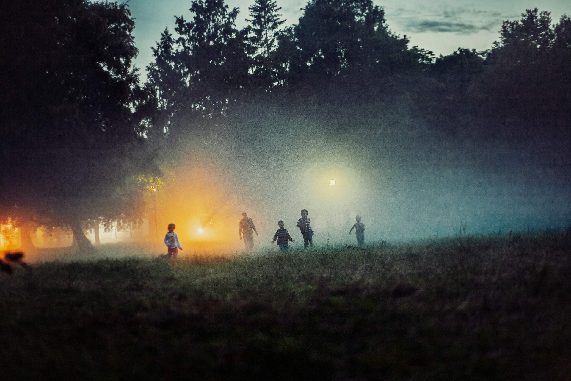 Kids play outside on Midsummer's Eve in Estonia