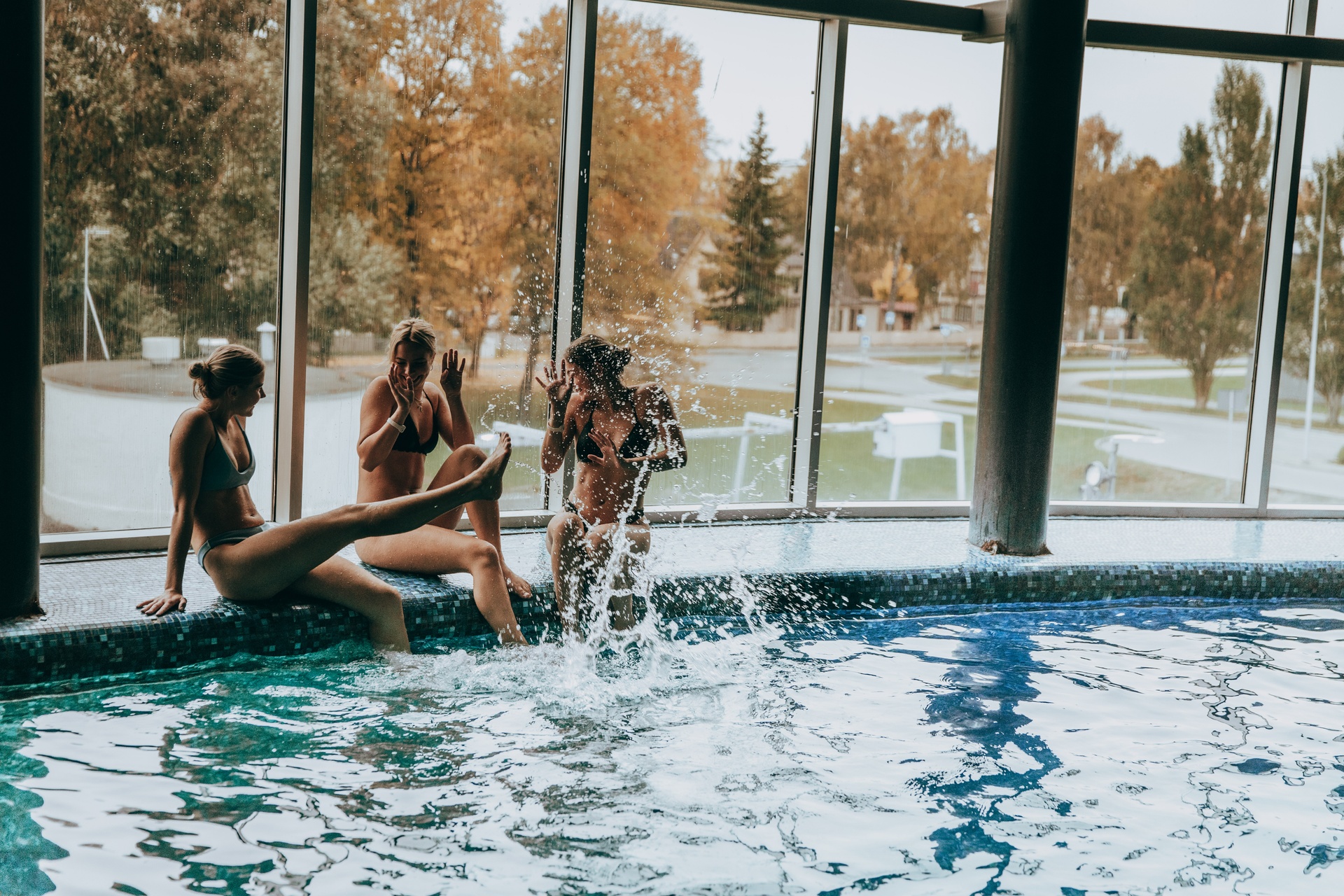 Friends have fun at spa in Pärnu, Estonia