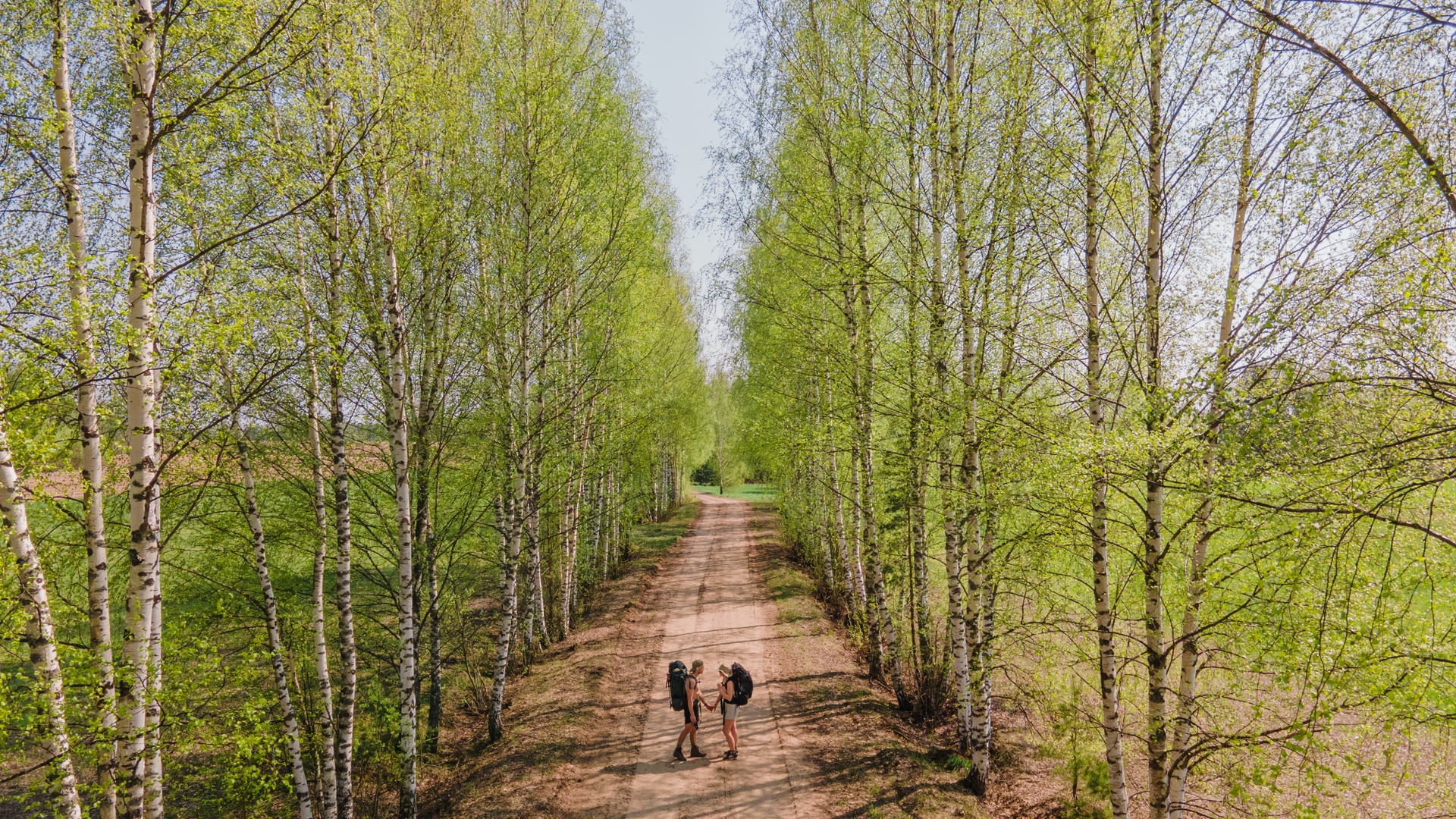 Hikers in South Estonia in the spring