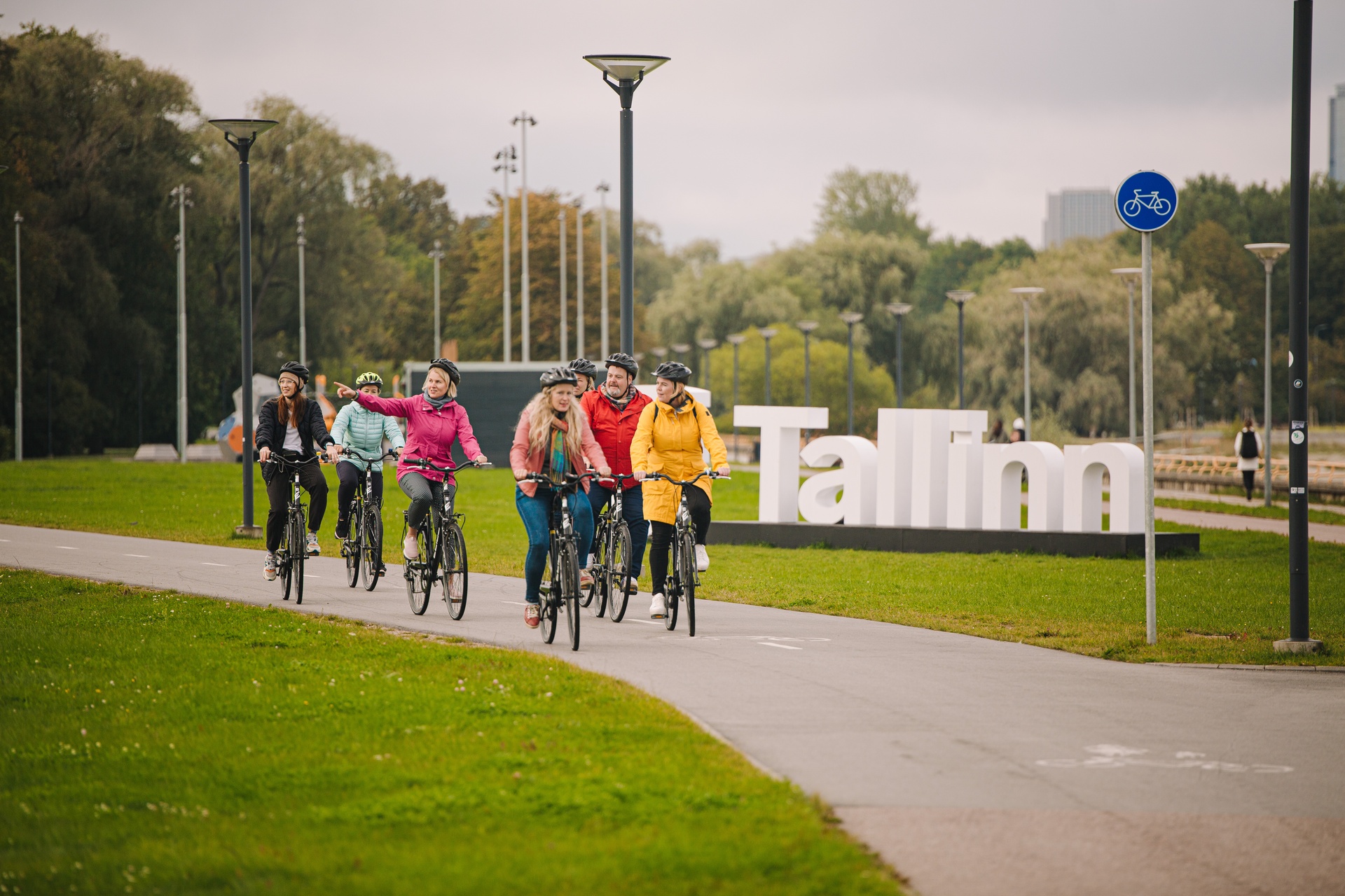 Group of bikers in Tallinn along Pirita Promenade