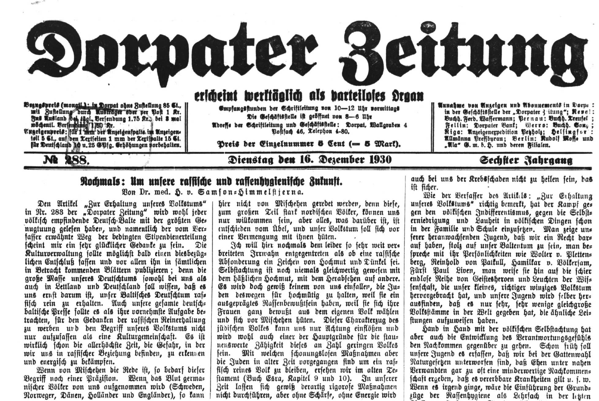 Dorpater Zeitung, 16.12.1930