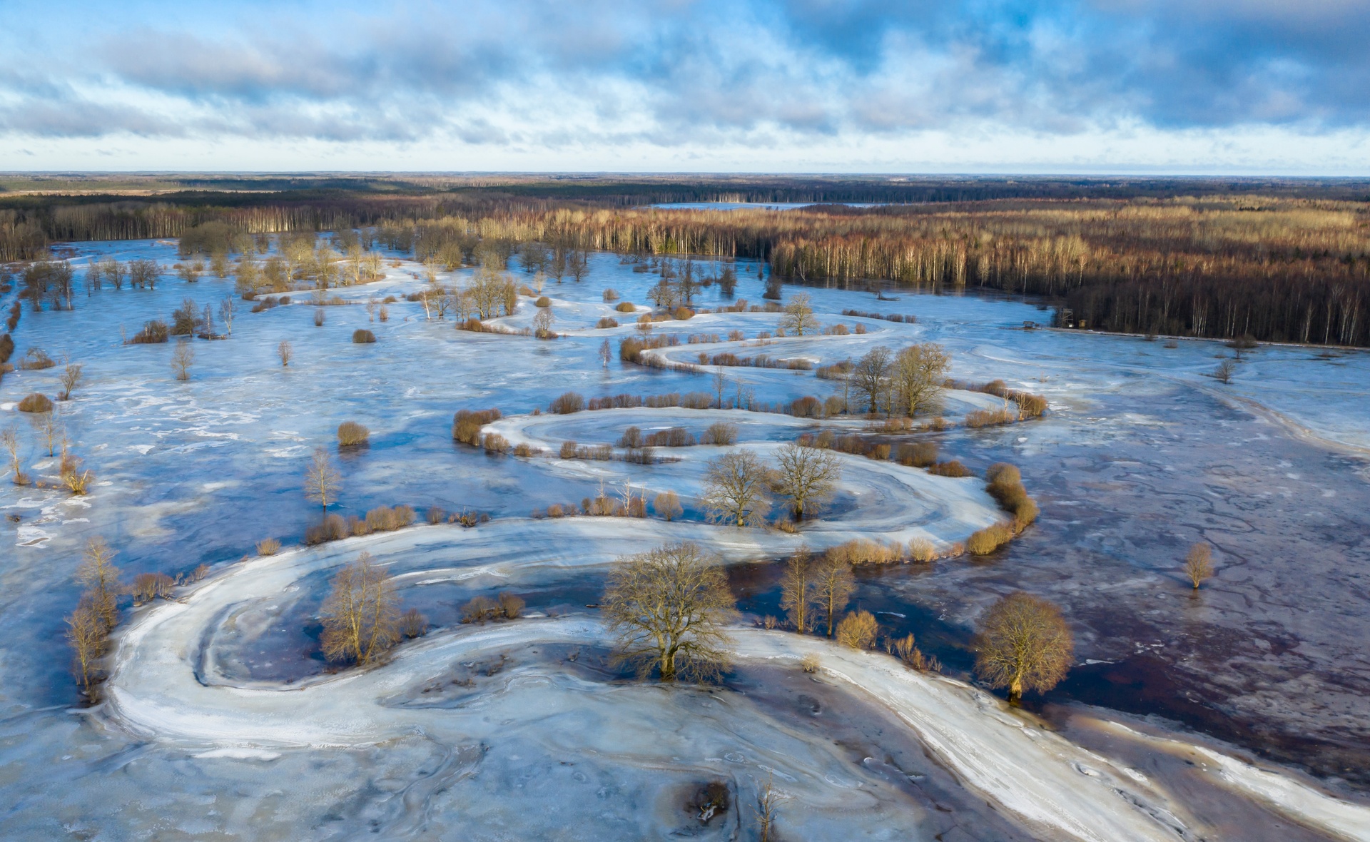 Soomaa National Park's frozen fifth season floods in Estonia