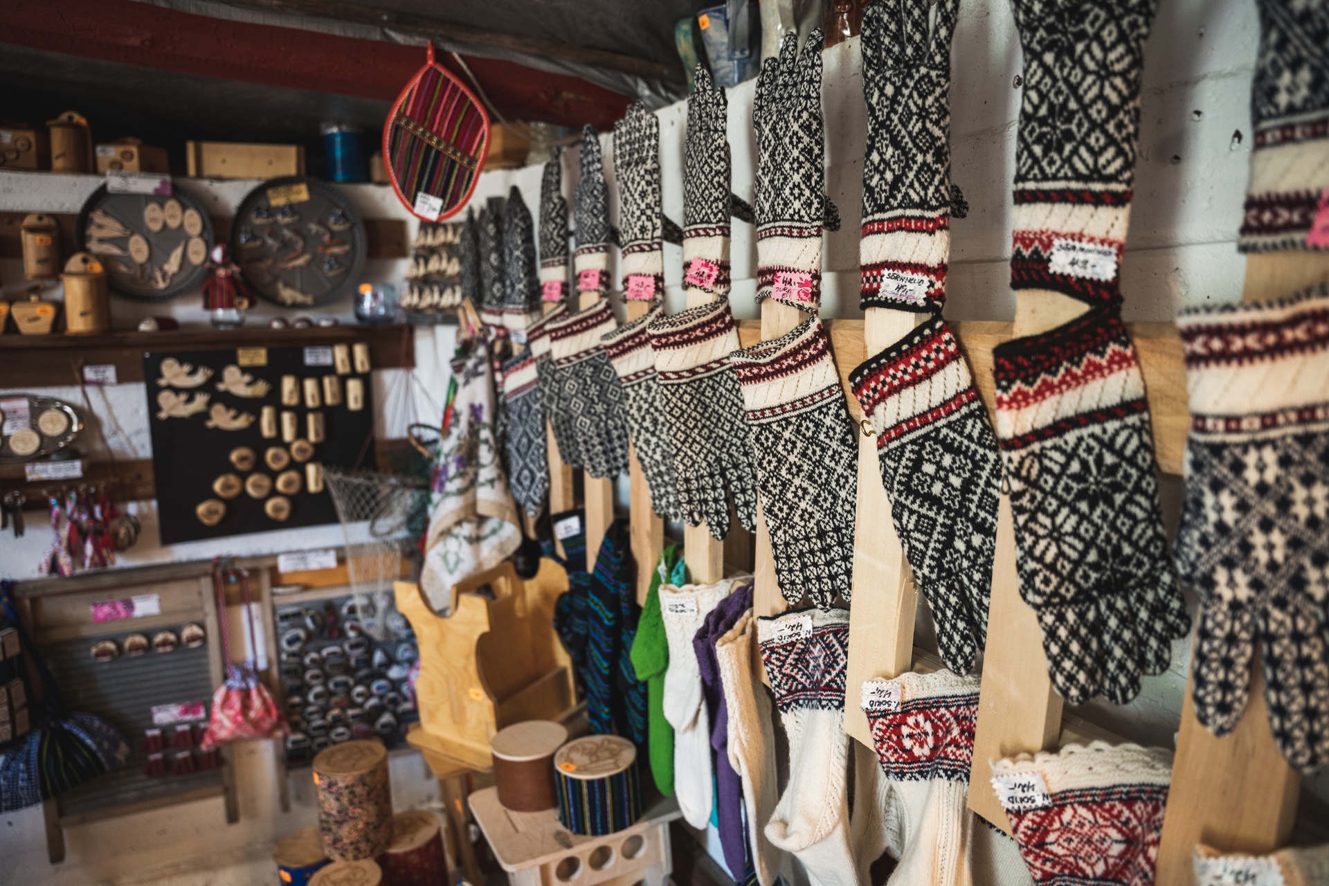 Handmade wool gloves knit in traditional Kihnu pattern