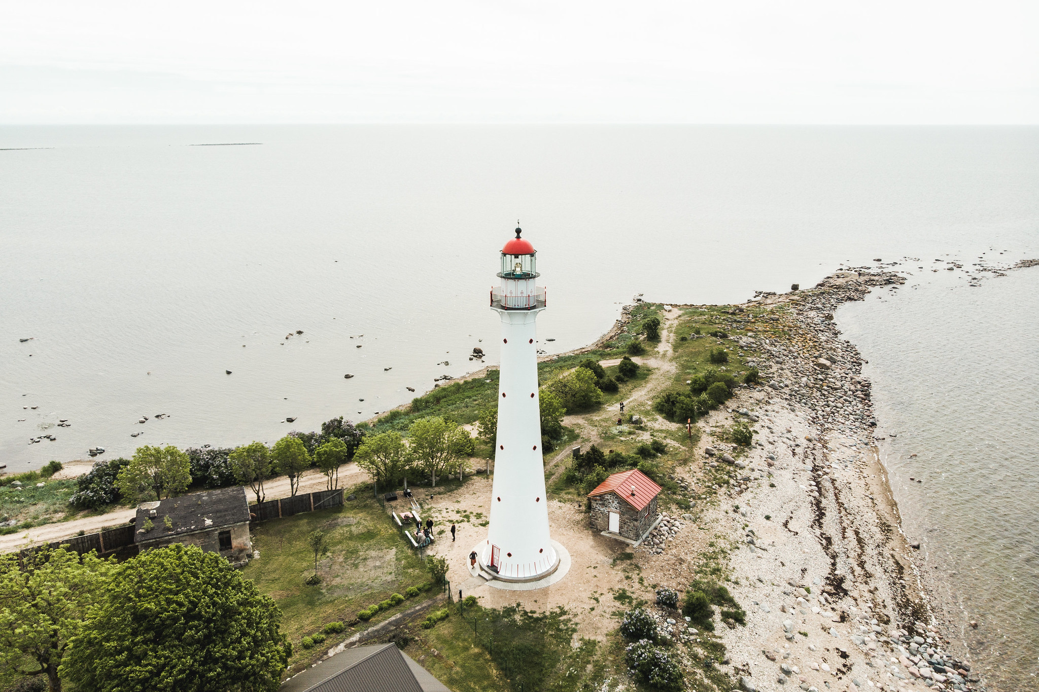 Aerial view of Kihnu Lighthouse in Estonia