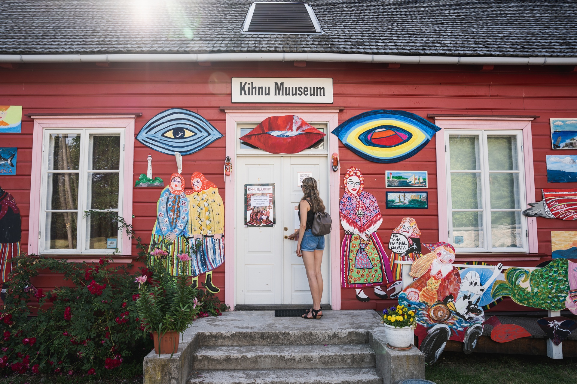 Colorful facade decorated with folk art of Kihnu Museum