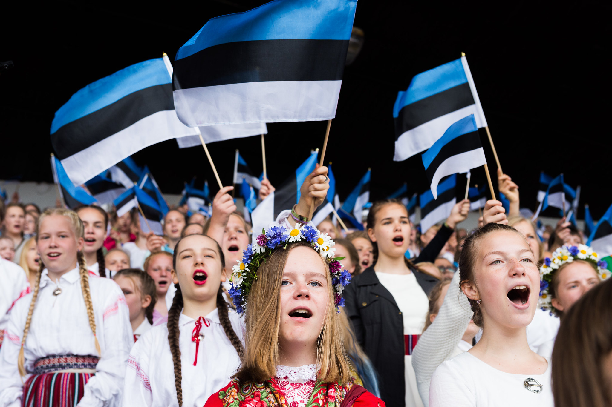 Girls singing at Estonia's Song Celebration in Tallinn