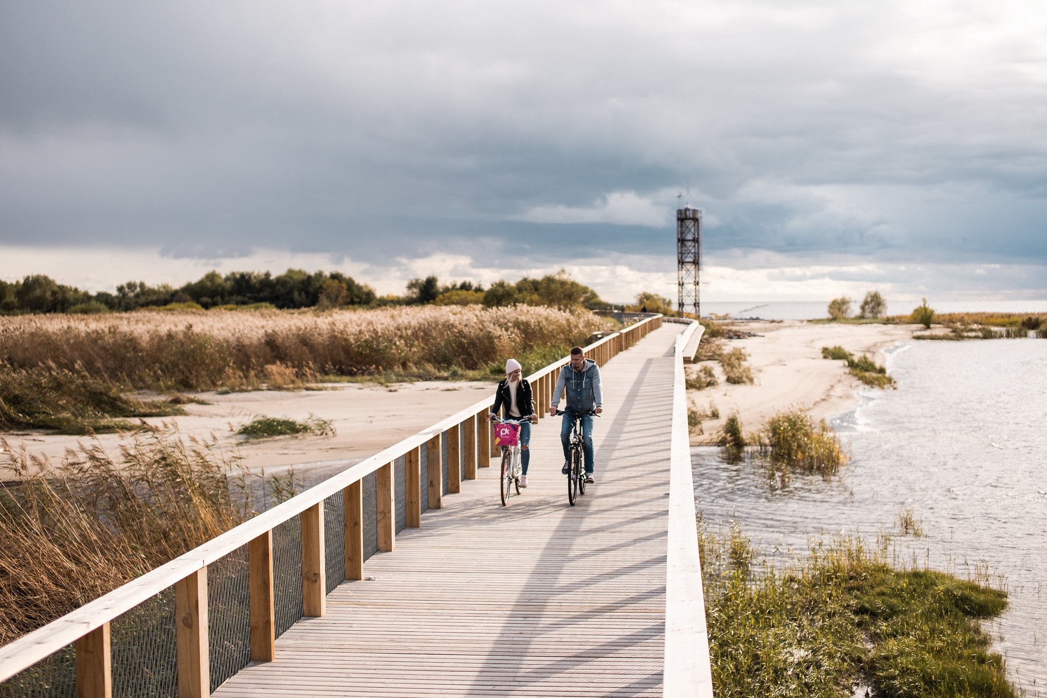 Biking on boardwalk in Pärnu