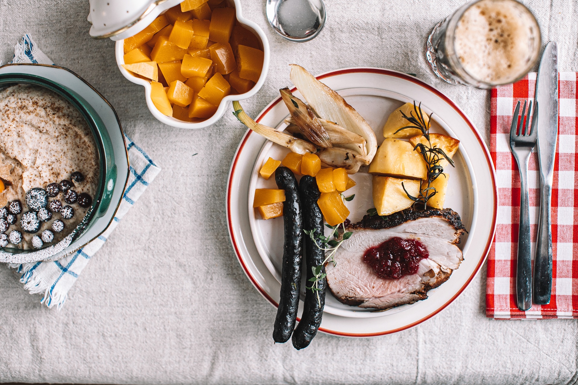 Traditional Estonian Christmas foods like verivorst and pork