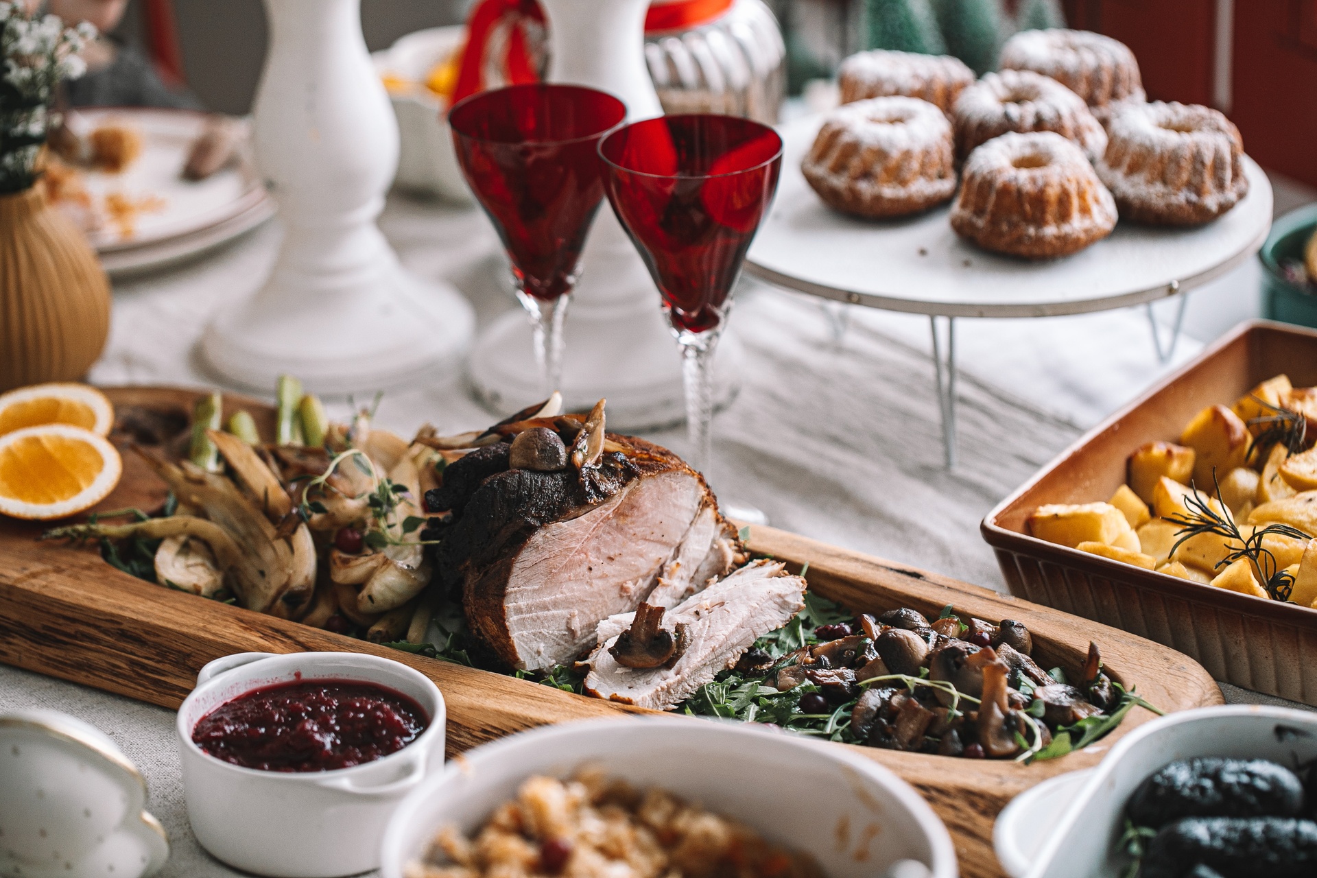 Roast pork, potatoes, and lingonberry sauce for Christmas