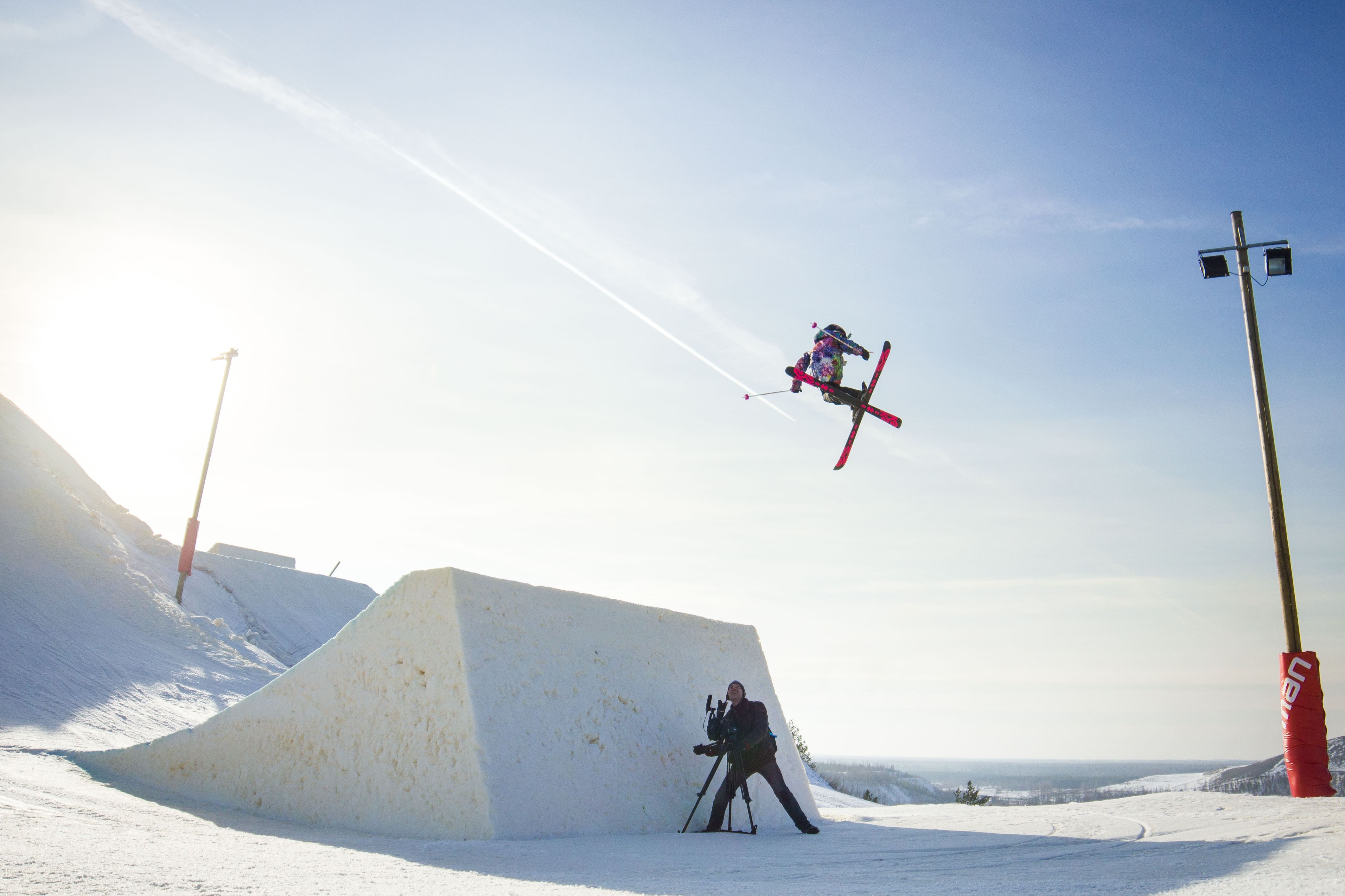 Freestyl-Skifahrer und Fotograf in Ostestland.