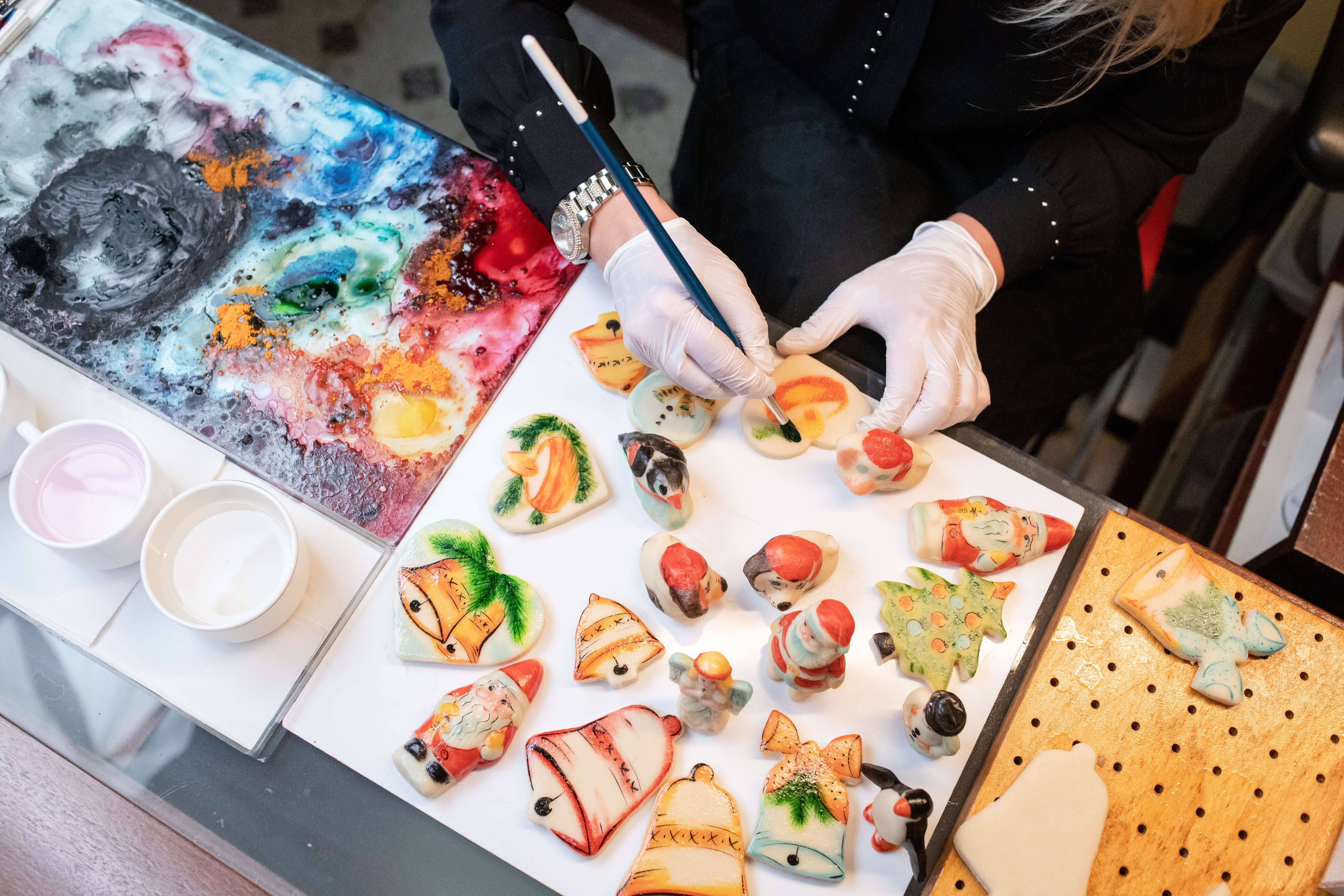 Hand-painted marzipan figures in Tallinn at Maiasmokk Cafe