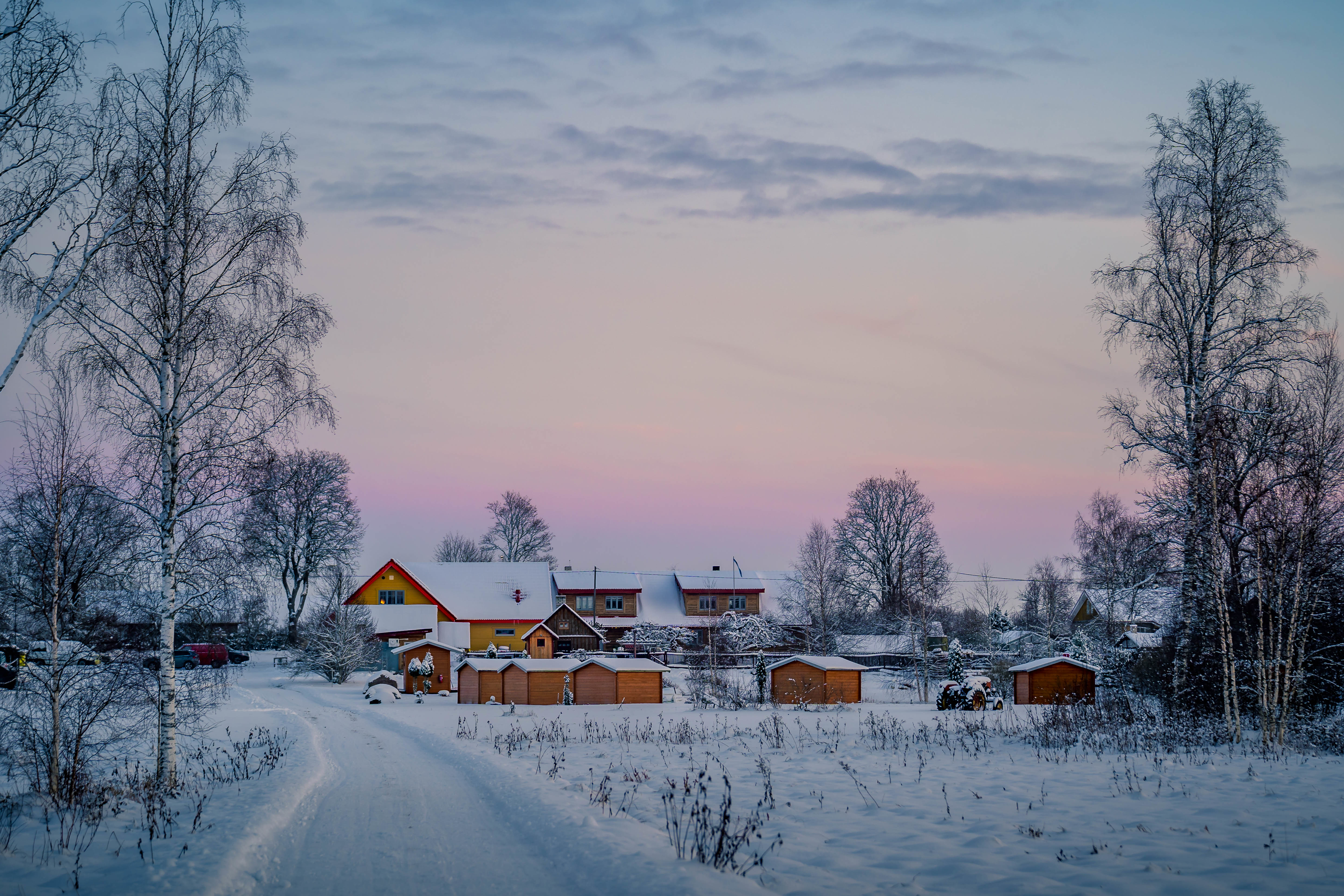 Early sunset during winter in Central Estonia