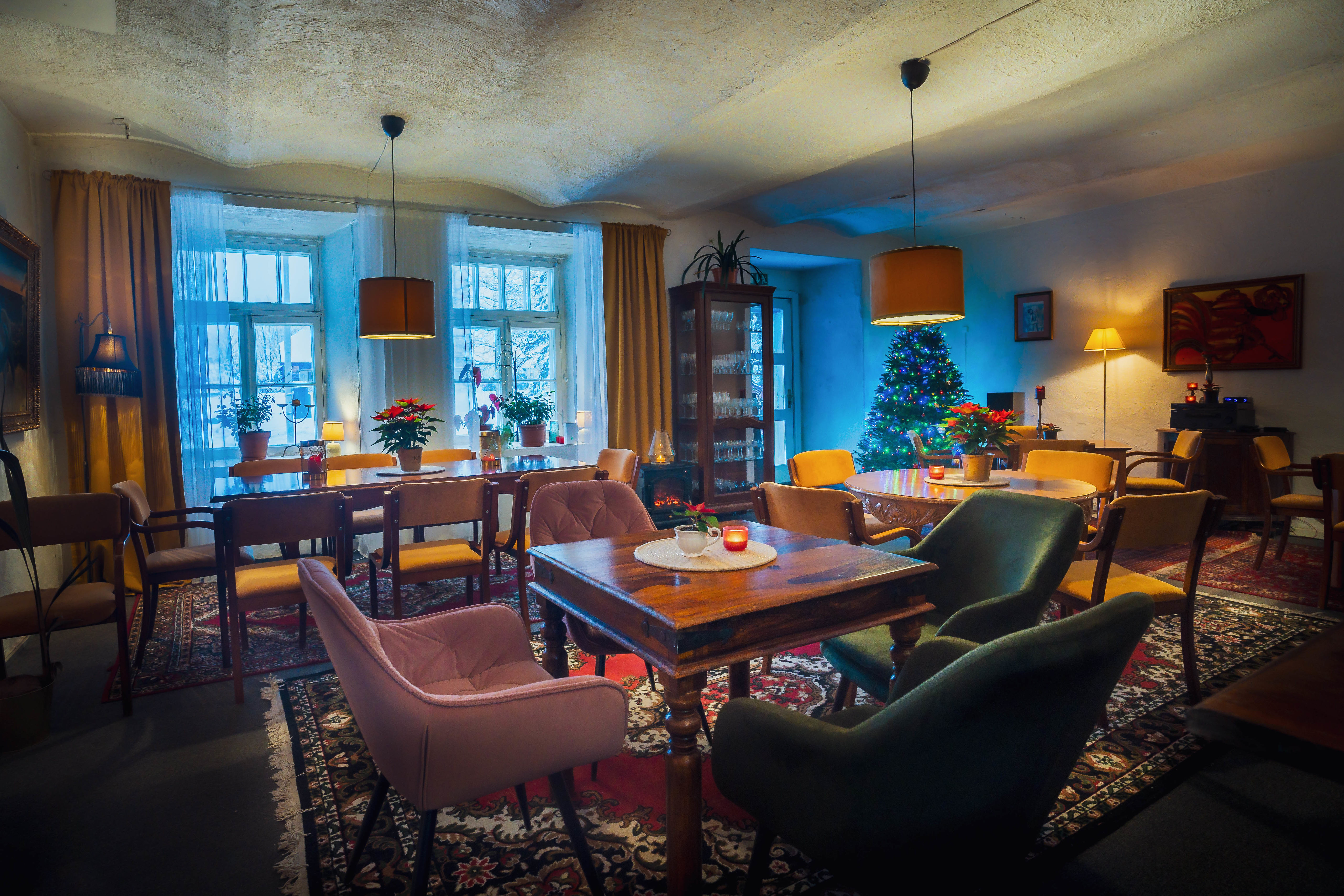 Cozy dining room with Christmas tree in Central Estonia