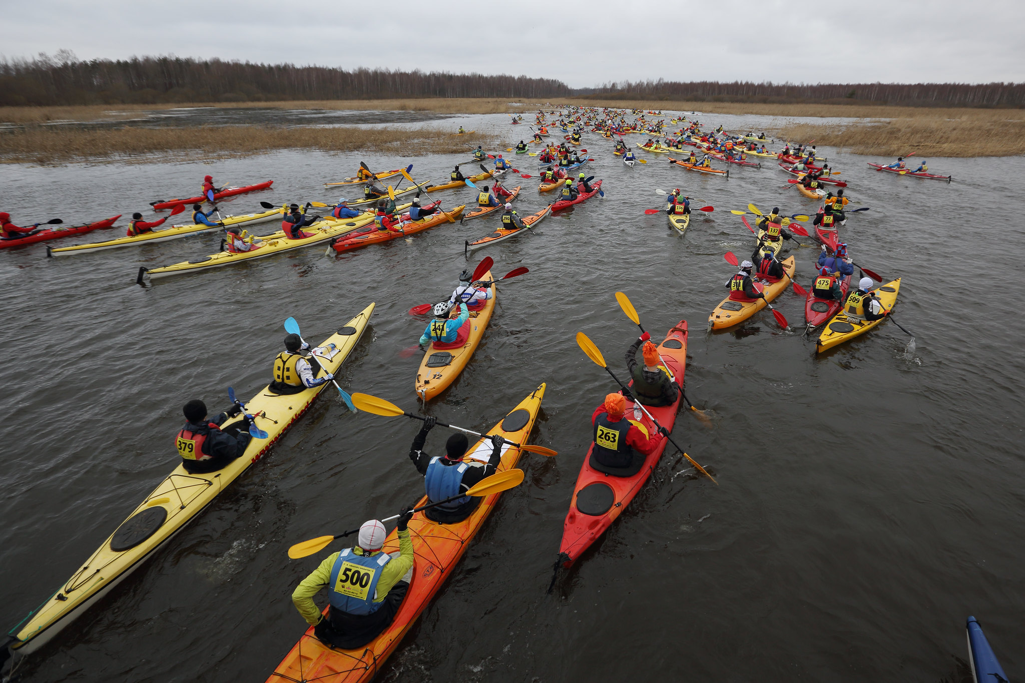 Dozens of kayaks line up for river marathon in Estonia