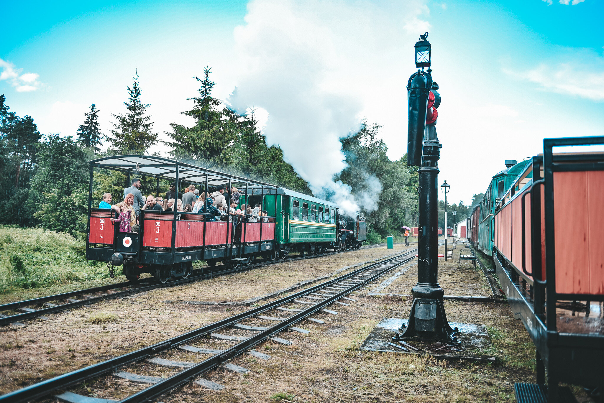 Estonian Railway Museum families riding on old train