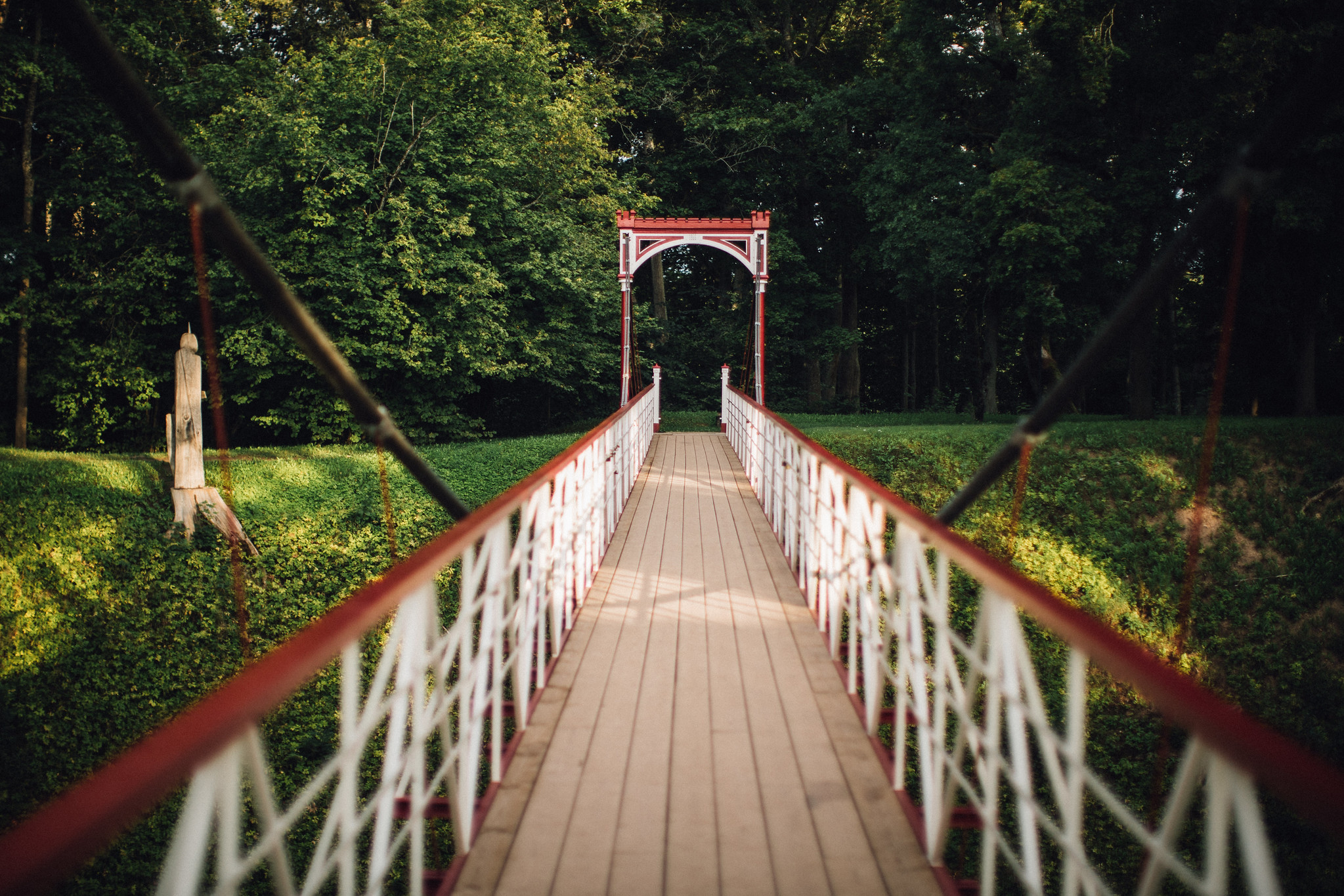 Suspension bridge during summer in Viljandi's Castle Park