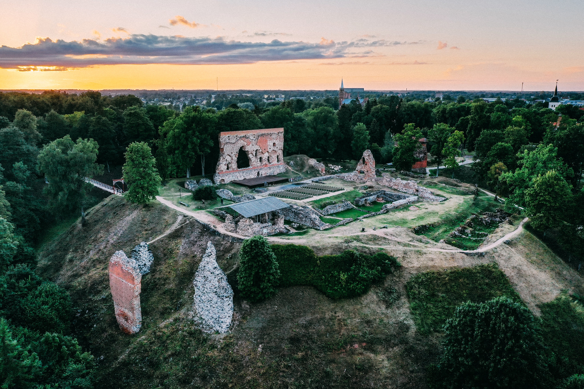 Ruins of Viljandi's Castle as seen from above during summer