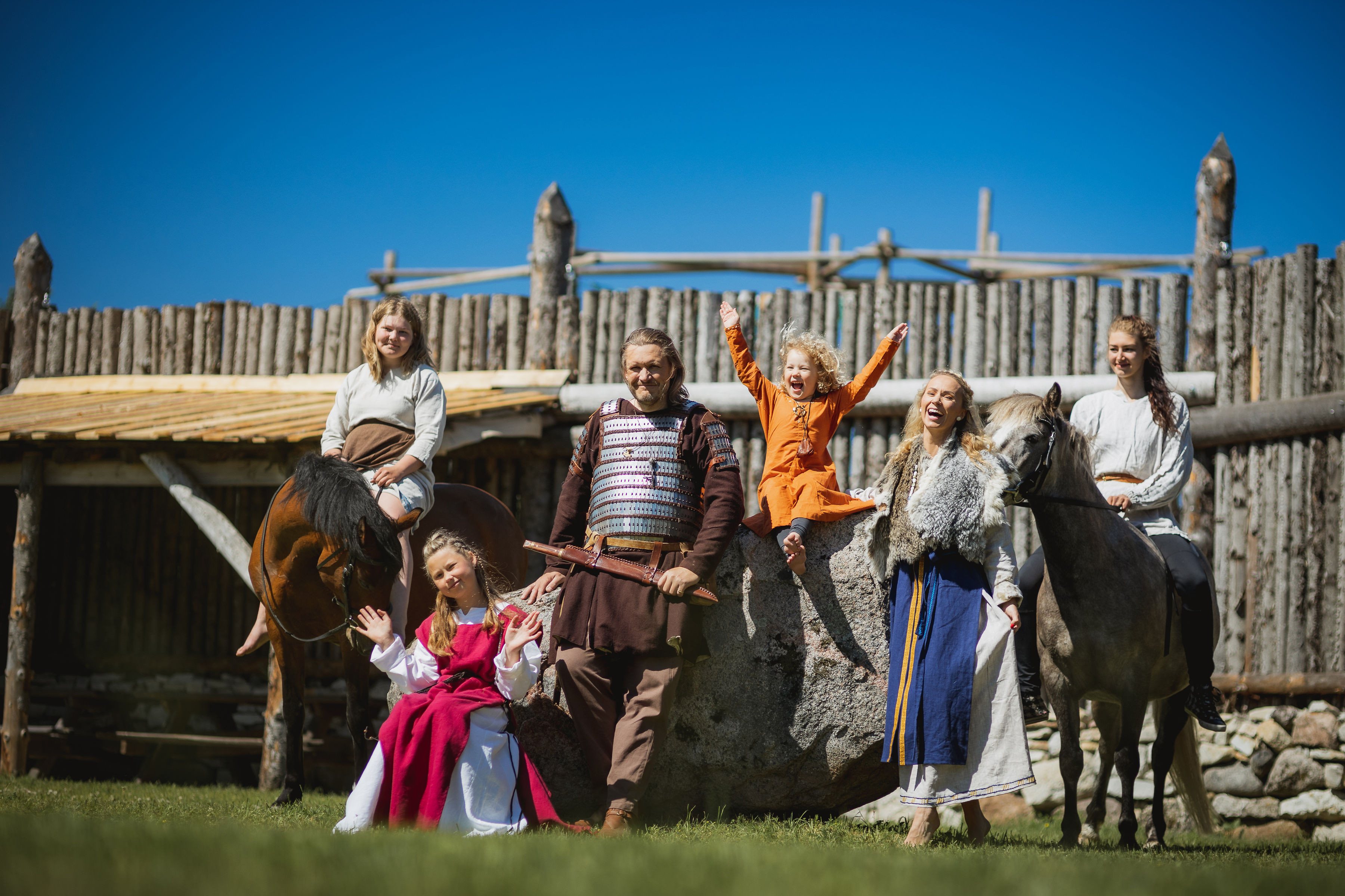 Family in Viking costumes at Asva Viking Village, Saaremaa