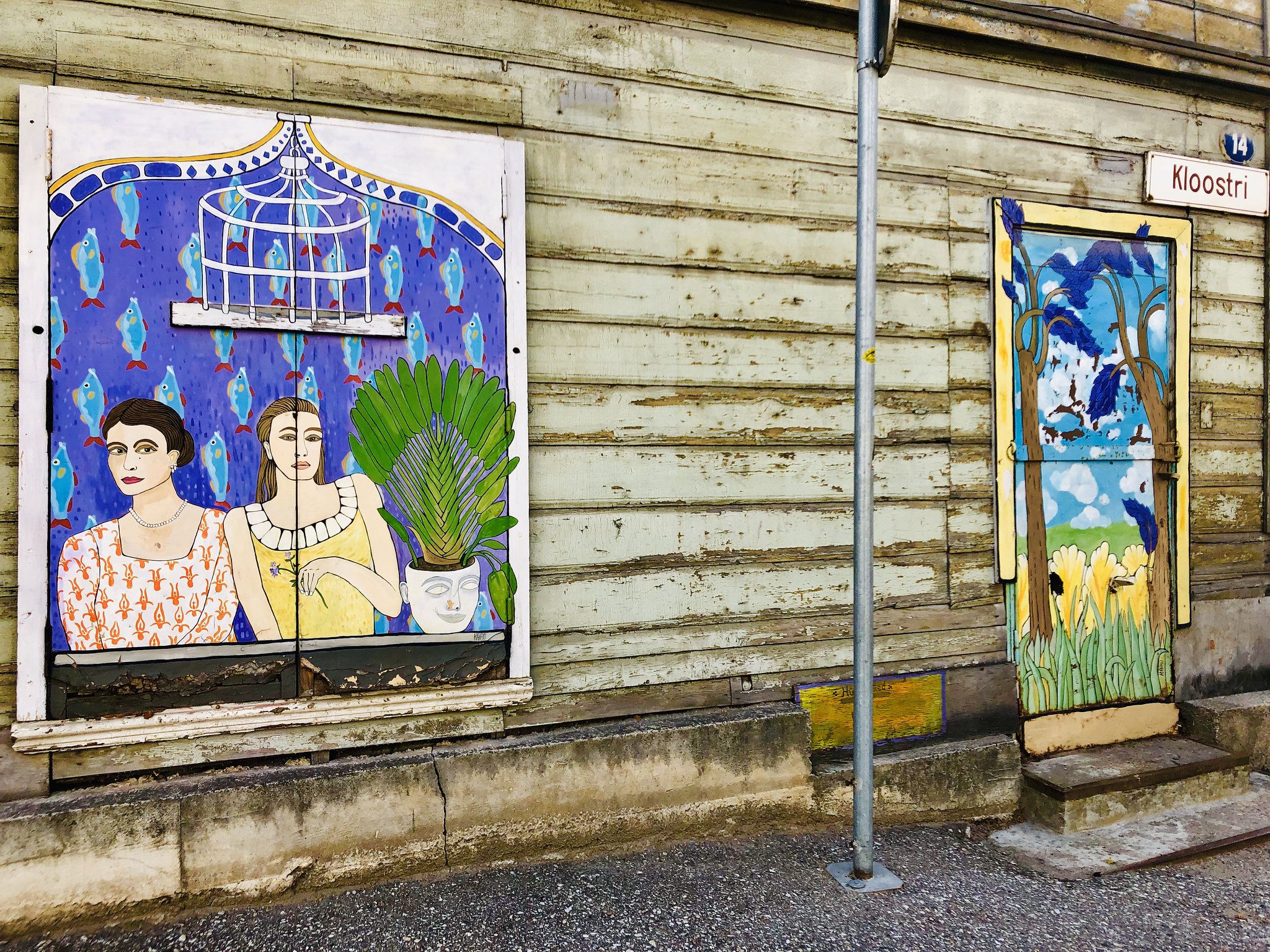 Street art on a wooden building in Tartu, Estonia