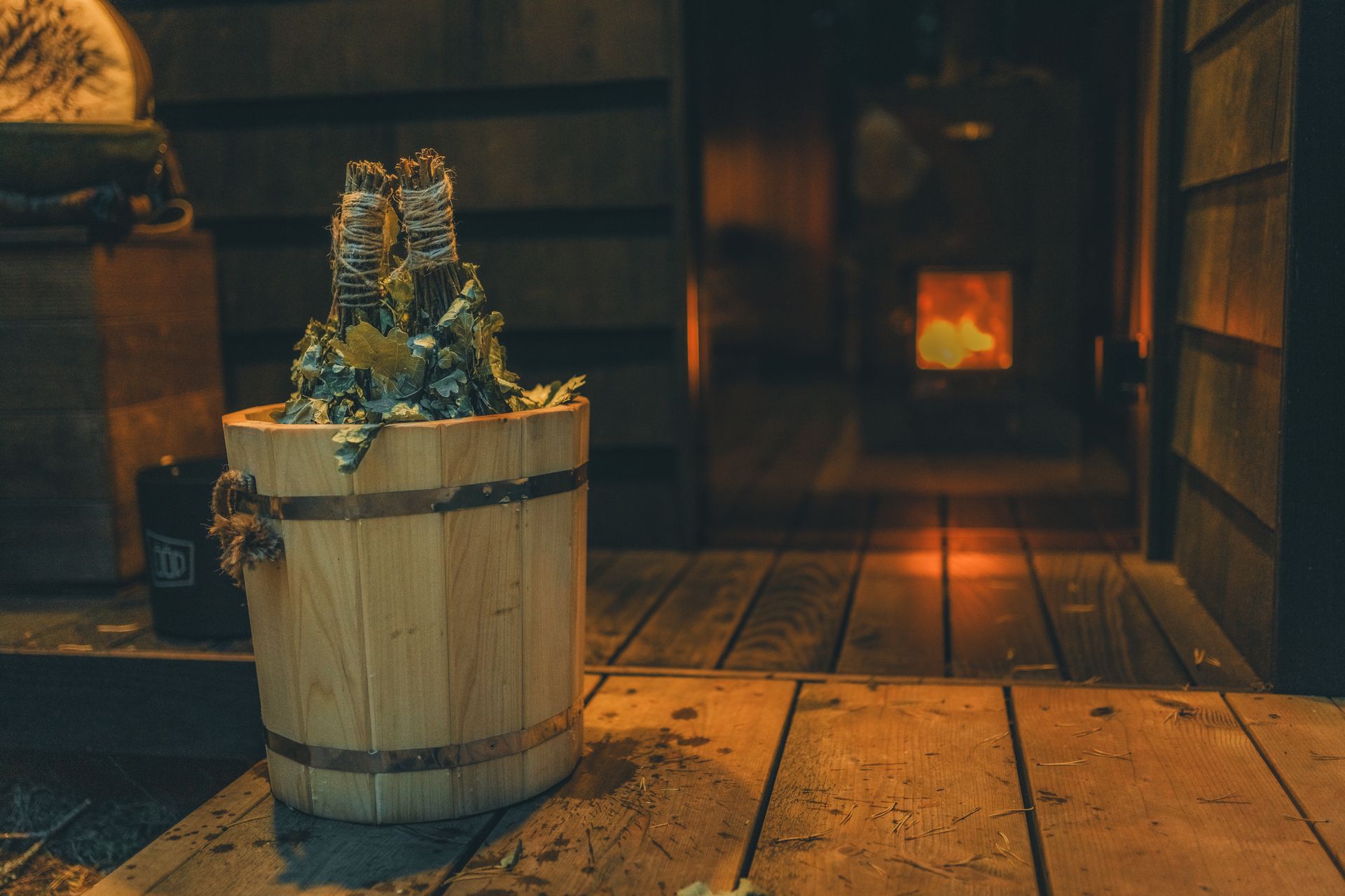 Birch whisks soaking in a sauna in Estonia