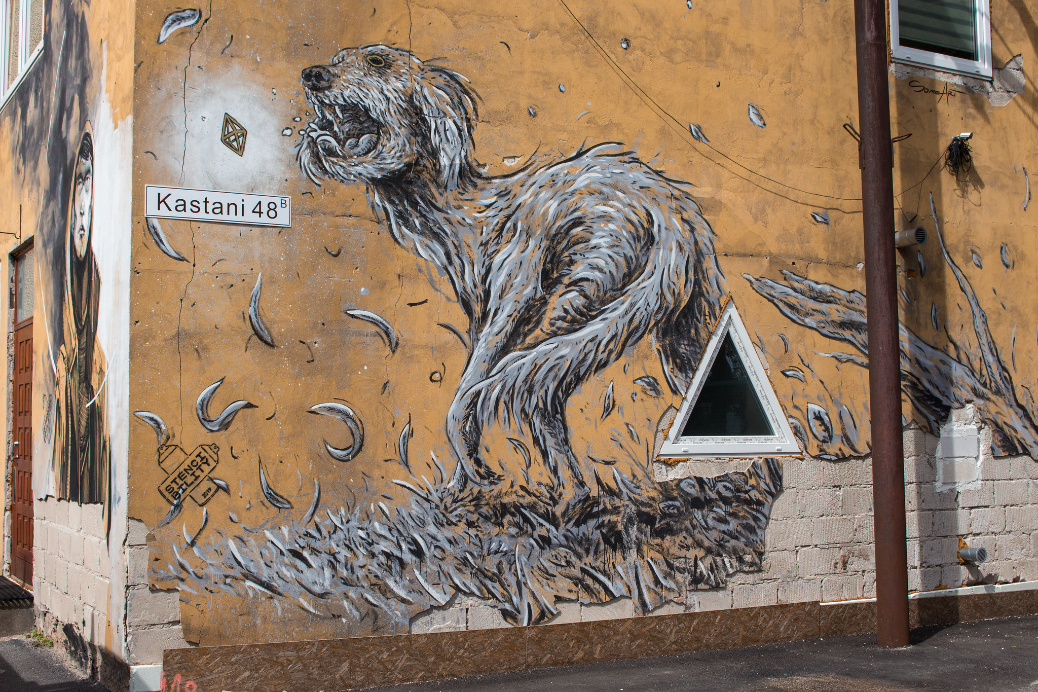 Street art of a dog in Tartu on Kastani Street