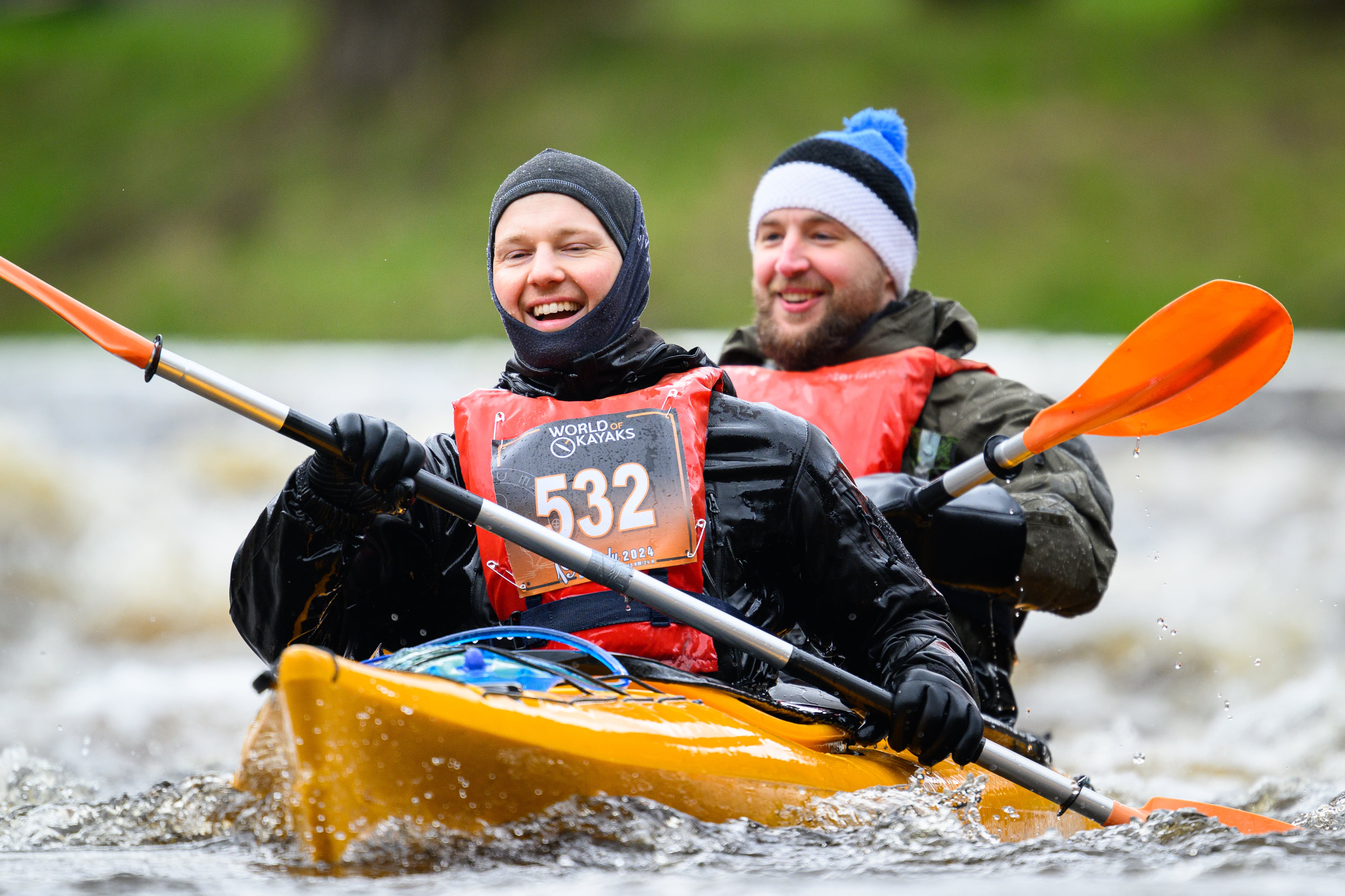 Two kayakers competing in Võhandu River Marathon