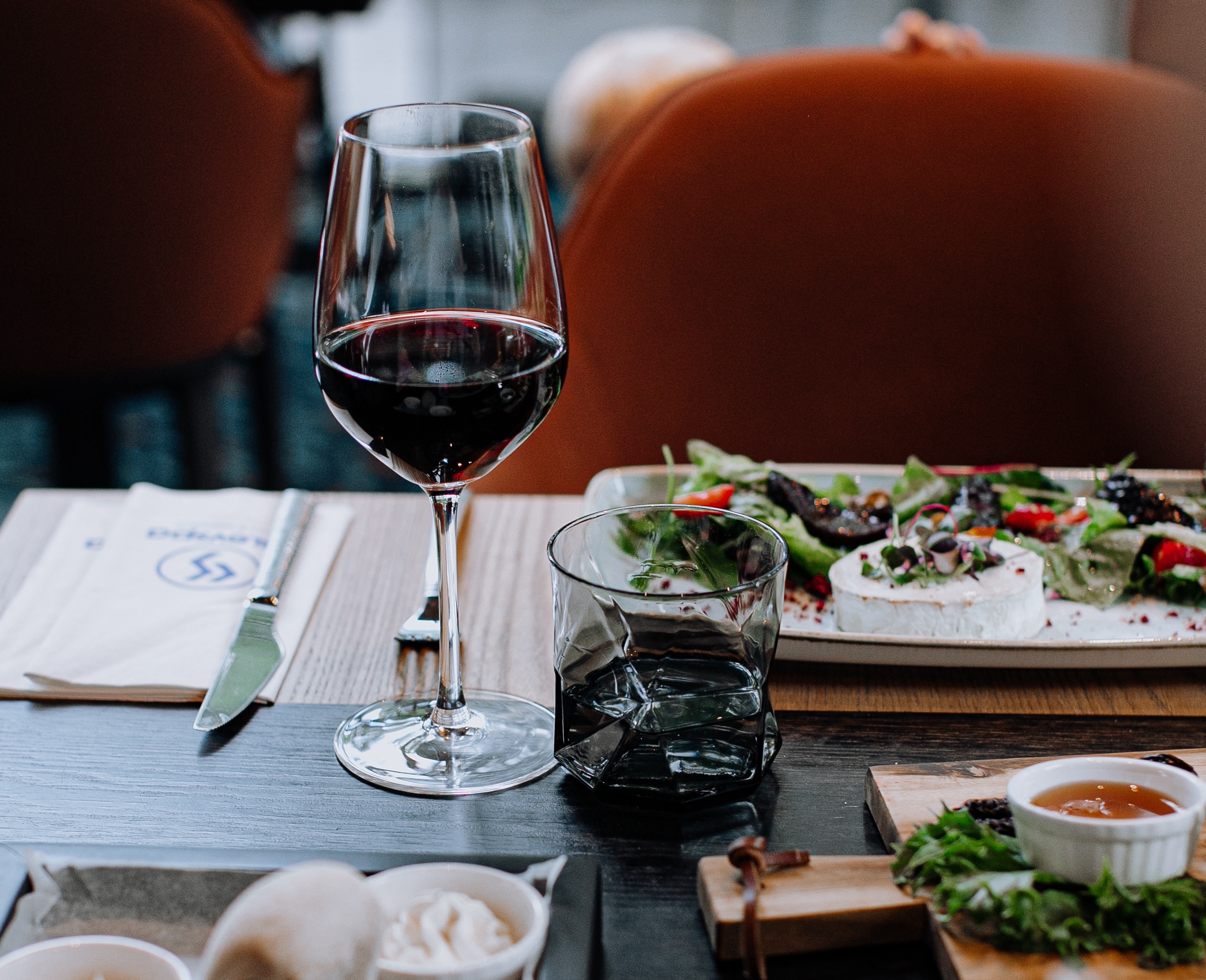 Glass of red wine at restaurant in Estonia