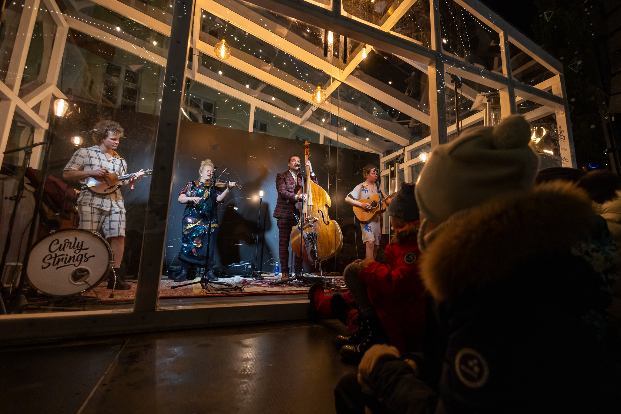 Estonian band Curly Strings plays in Tartu during winter