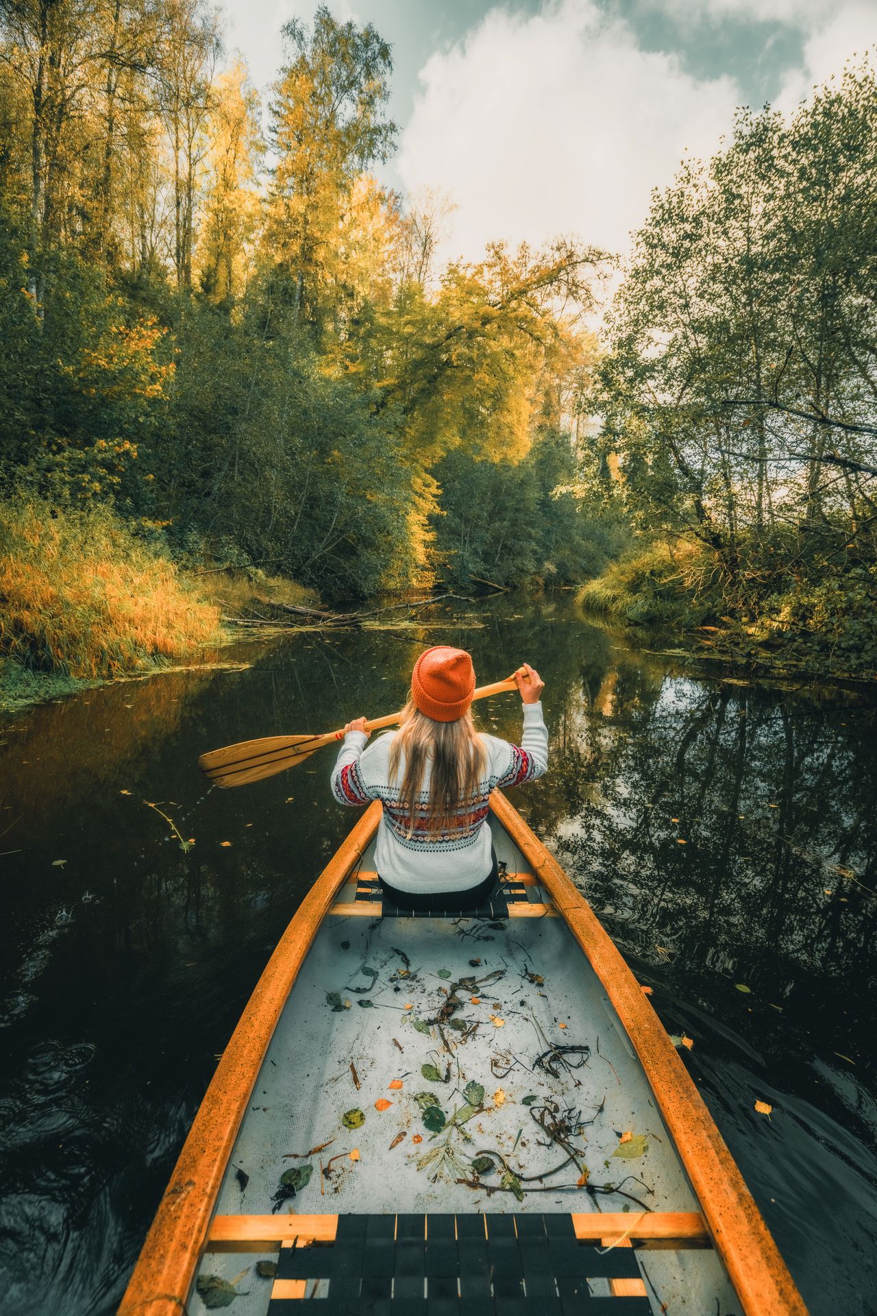 Paddling a canoe on the Pirita River in Estonia