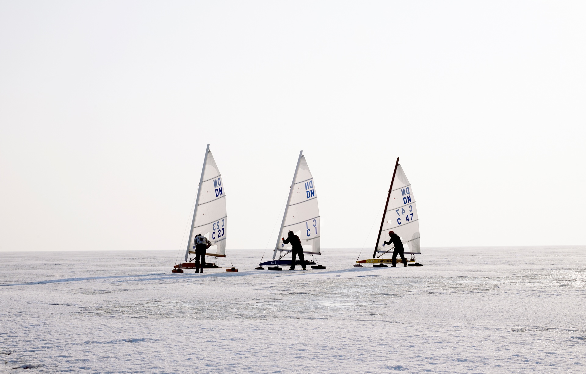 Ice sailing on a frozen lake in Estonia