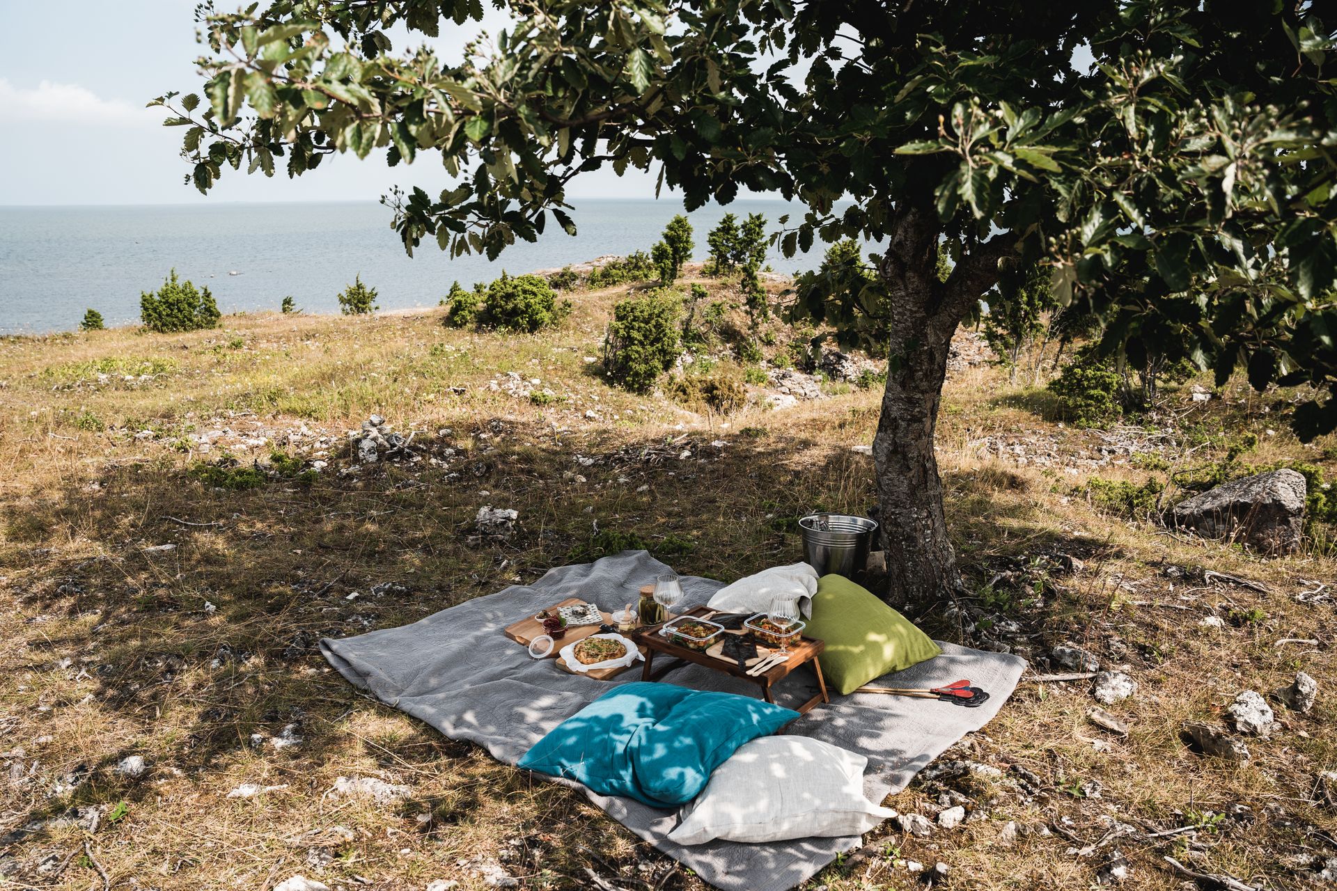 Picnic eating outdoors on Muhu Island in Estonia