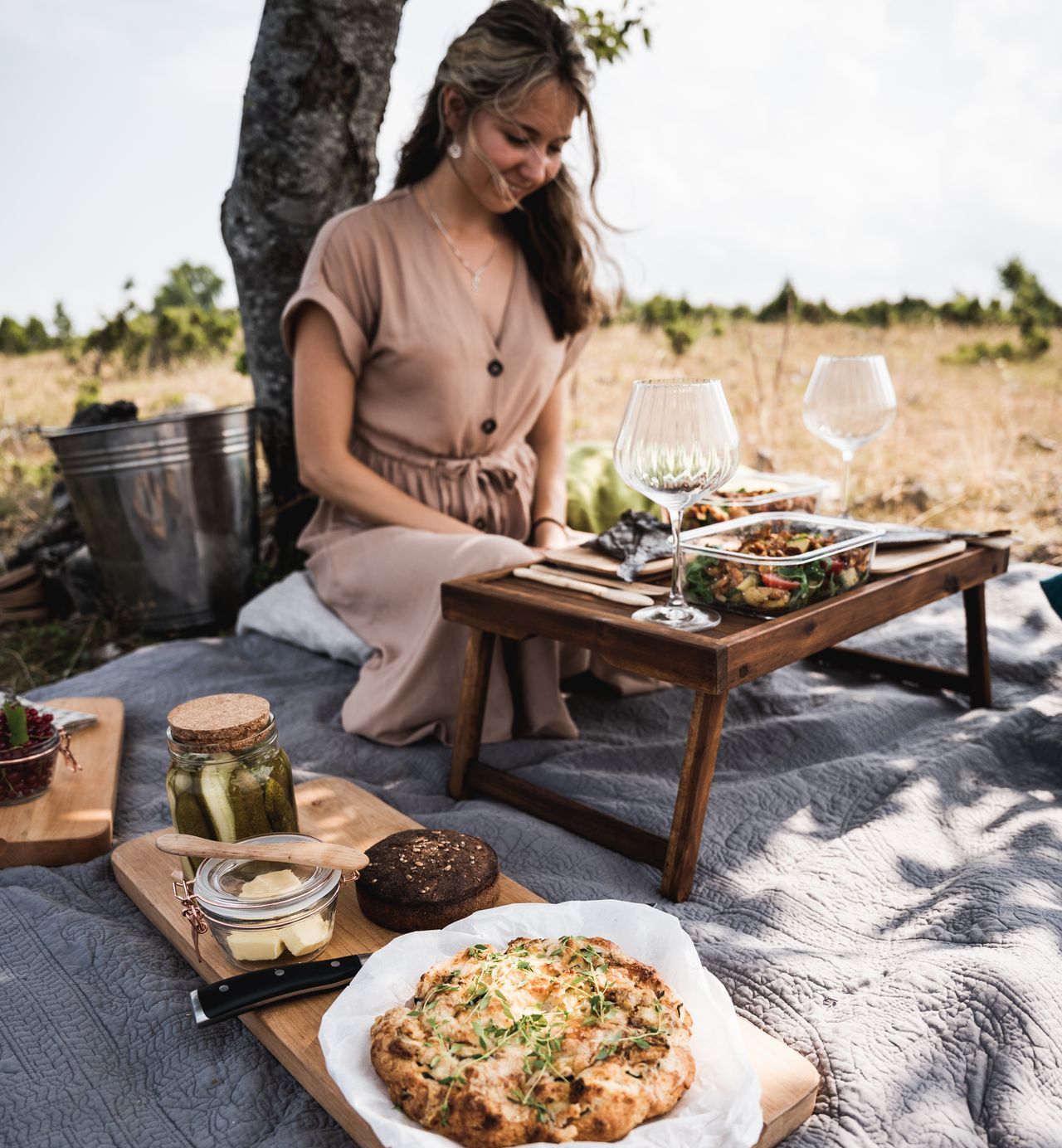 Picnic with local food on Üügu bluff on Muhu Island