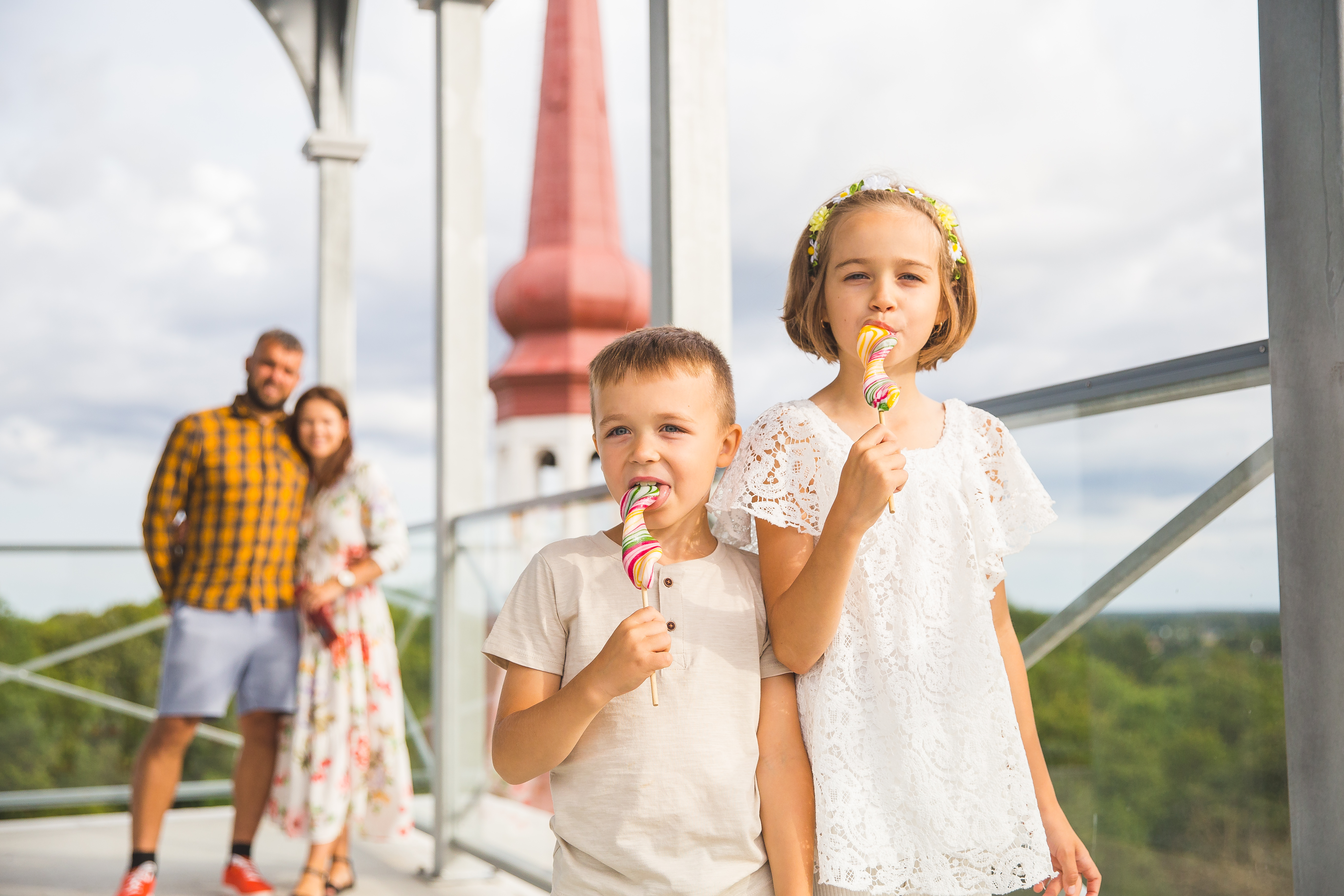 Family on holiday in Central Estonia in the tower of Põltsamaa Castle