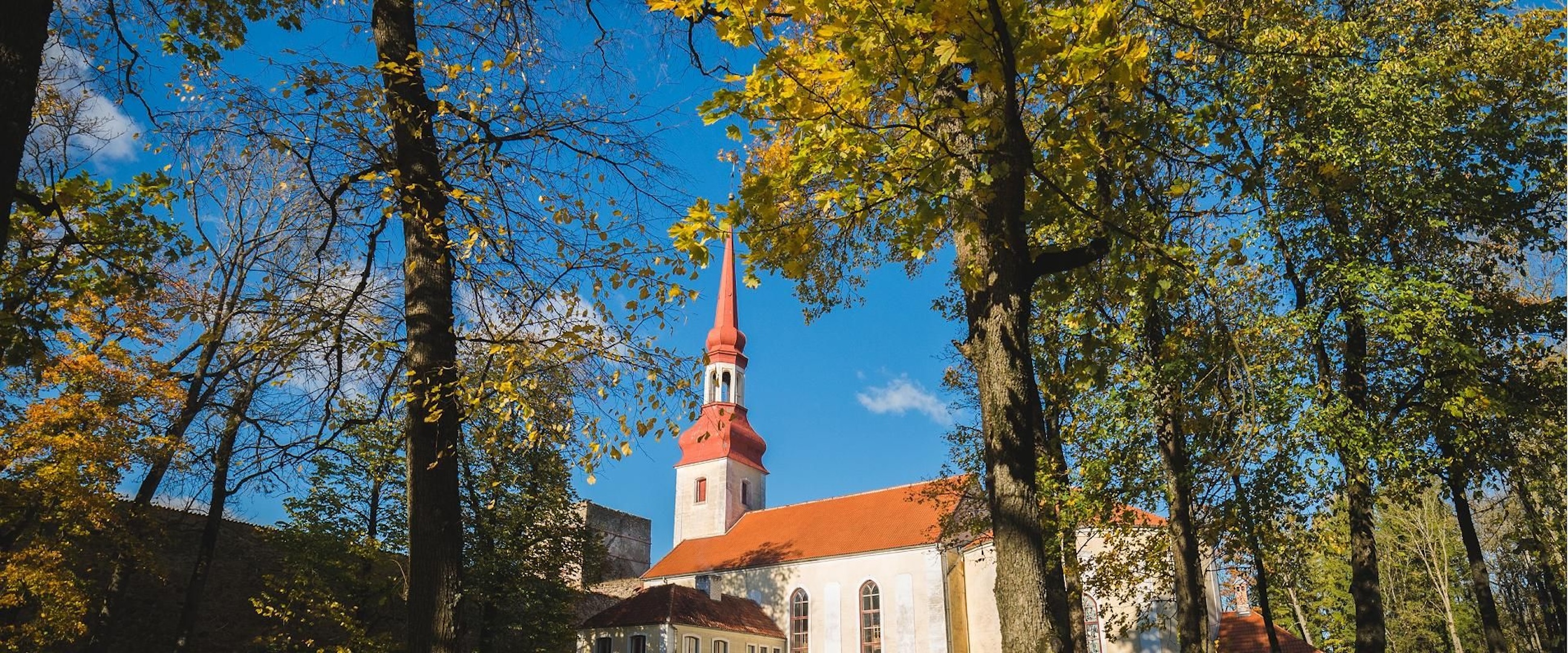 St. Nicholas' church in Põltsamaa, Central Estonia, during autumn