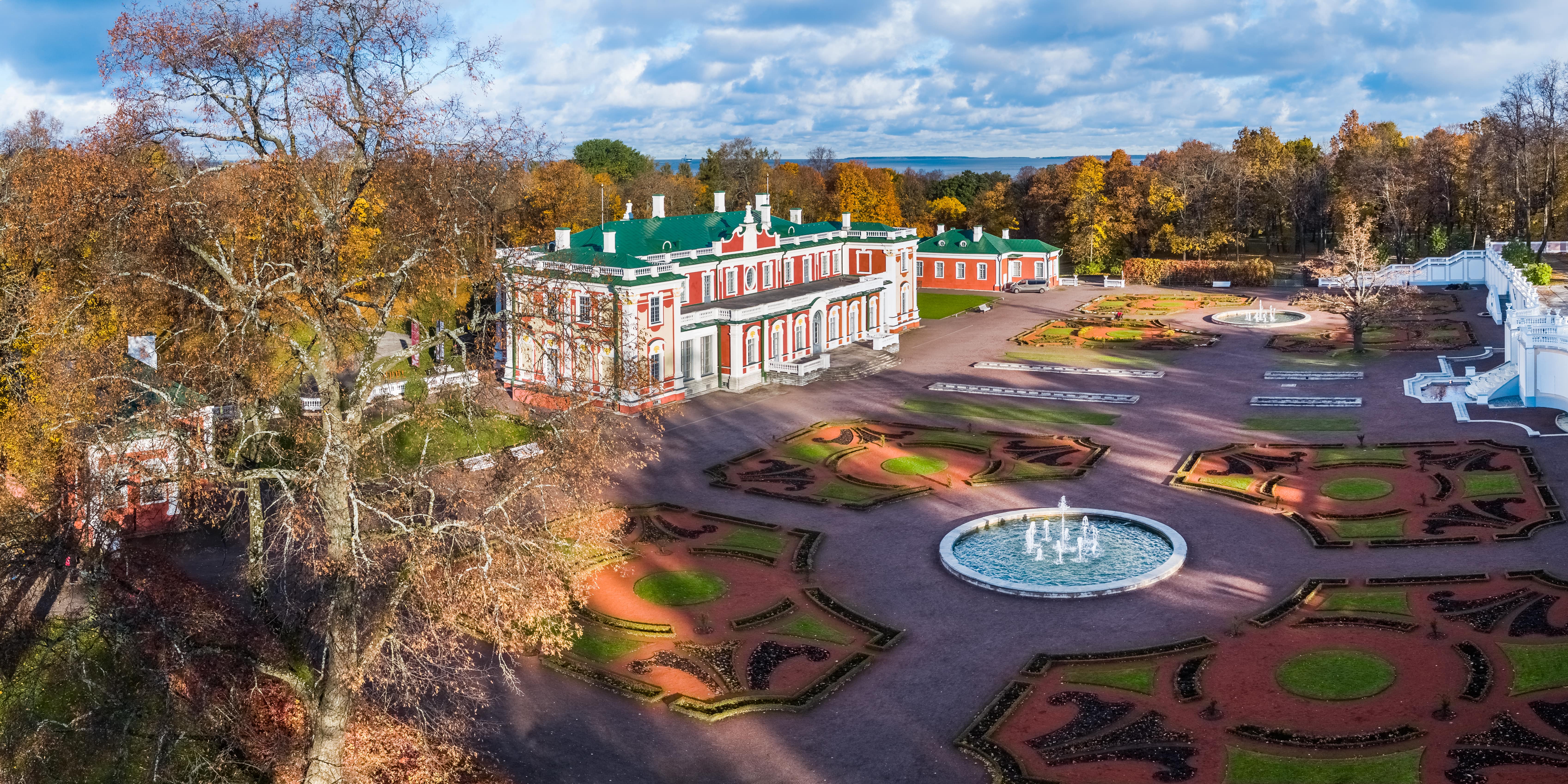 Kadriorg Palace in Estonia with colorful autumn leaves