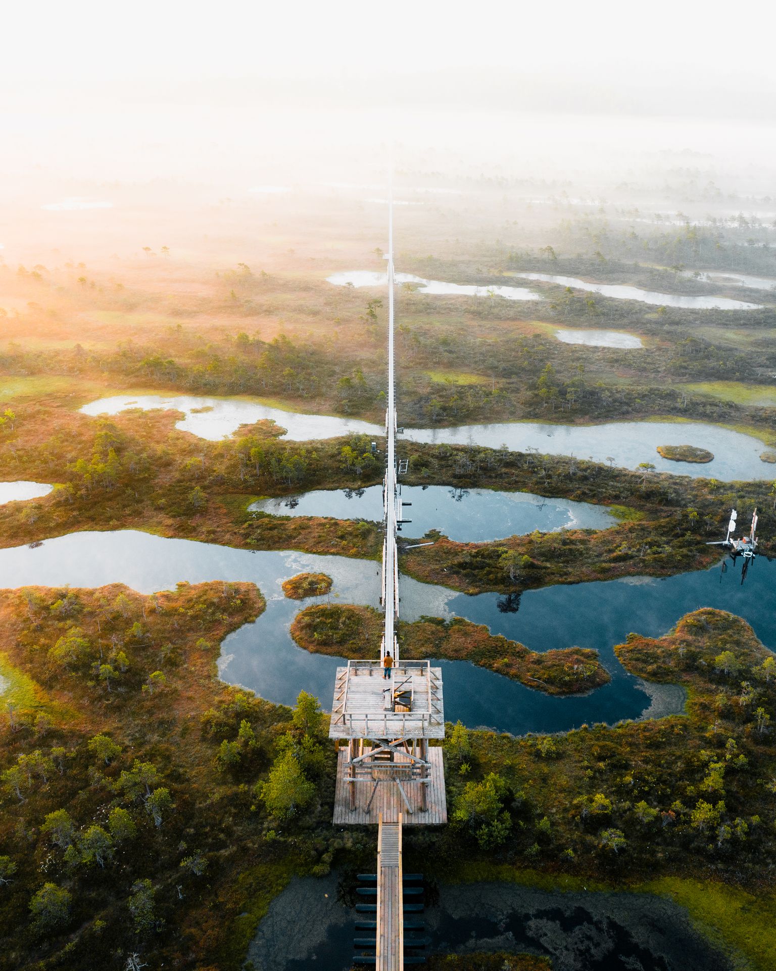 skats no drona uz Männikjärves purva taku un skatu torni