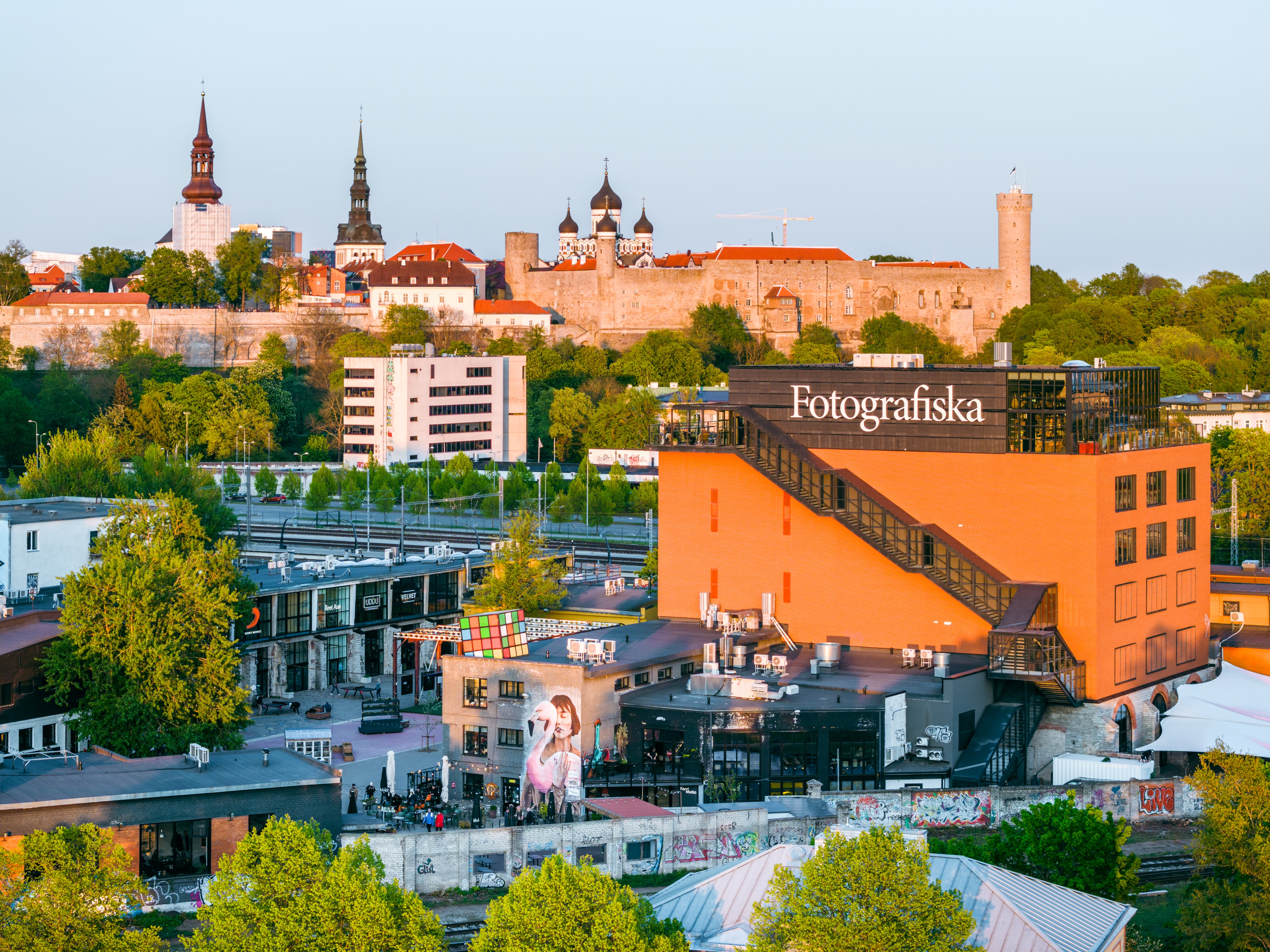 Tallinn's Old Town with Telliskivi hipster area and event spaces in the foreground