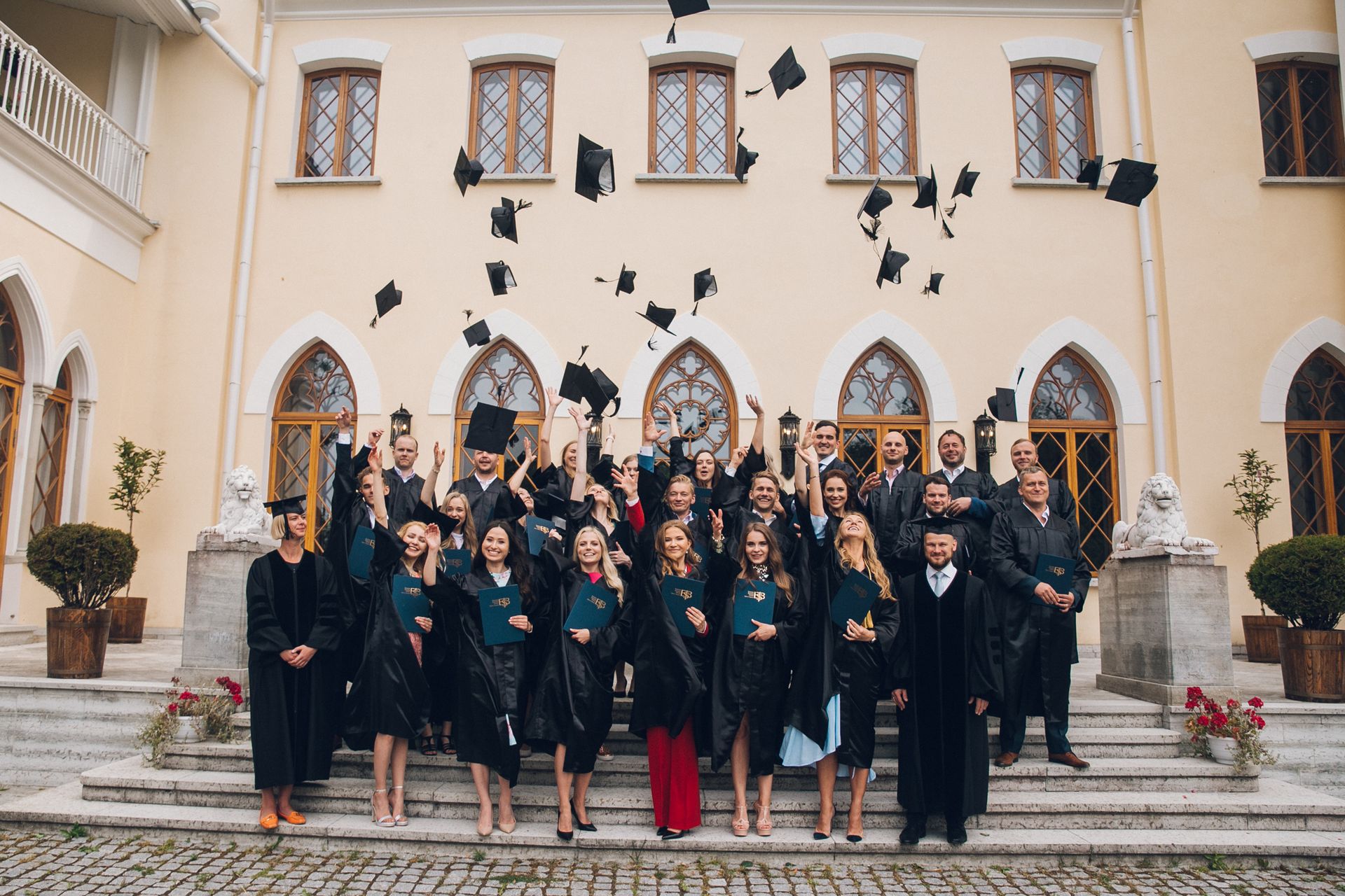 Group of students in Estonia graduating from business university in Tallinn