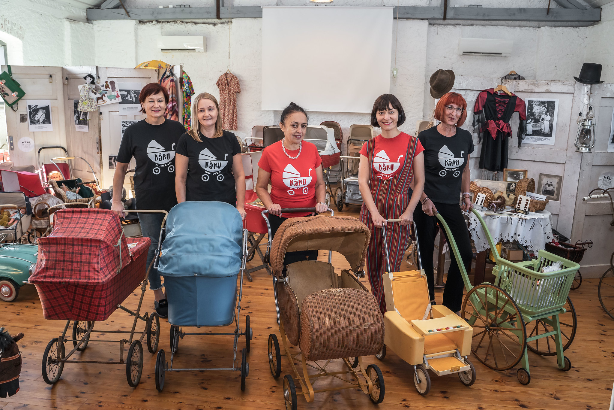 Historic prams at the Stroller Museum in Central Estonia