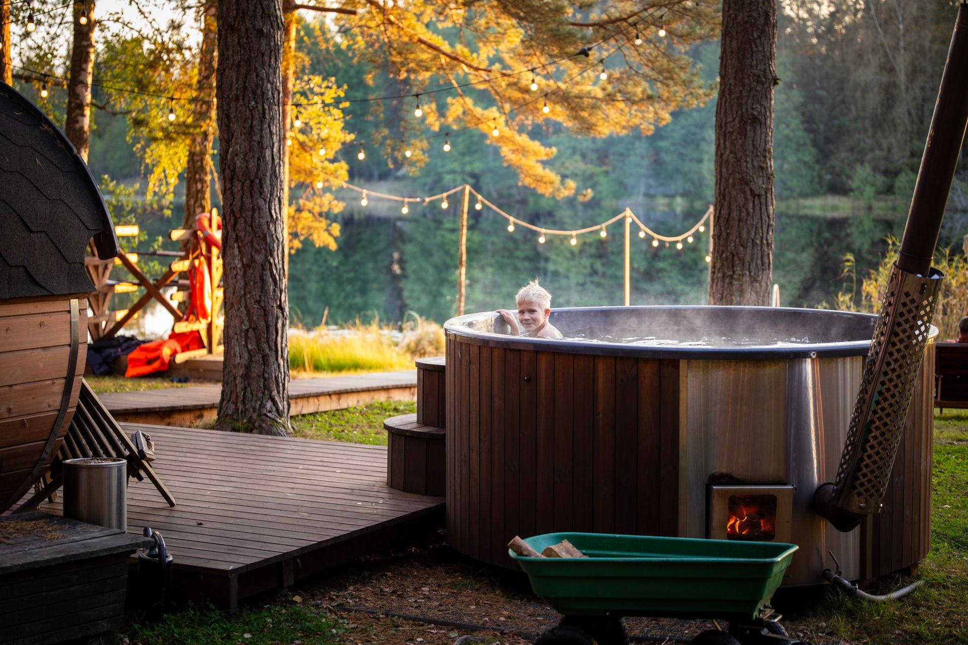 Boy in hot tub at Saarjärve Villa in South Estonia