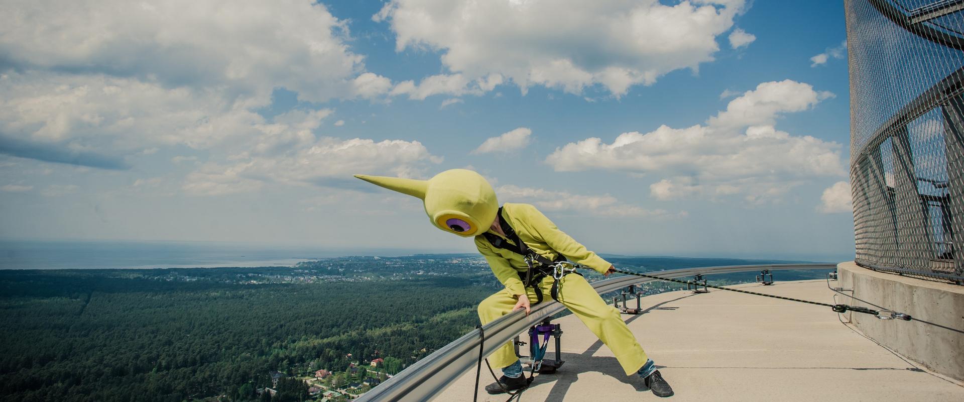 A walk on the edge of the roof of the Tallinn TV Tower, 175 m from the ground!