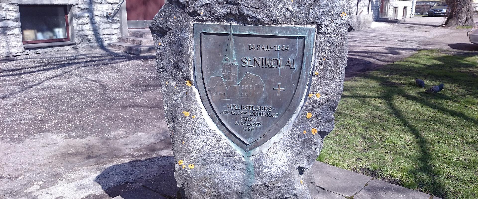 Memorial stone dedicated to St. Nicholas Church