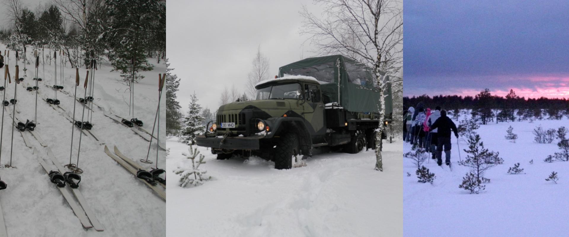 We will go on a hike with wide skis or snowshoes, which can be attached to every shoe. You will have an unforgettable bog hike experience in a ZIL131 
