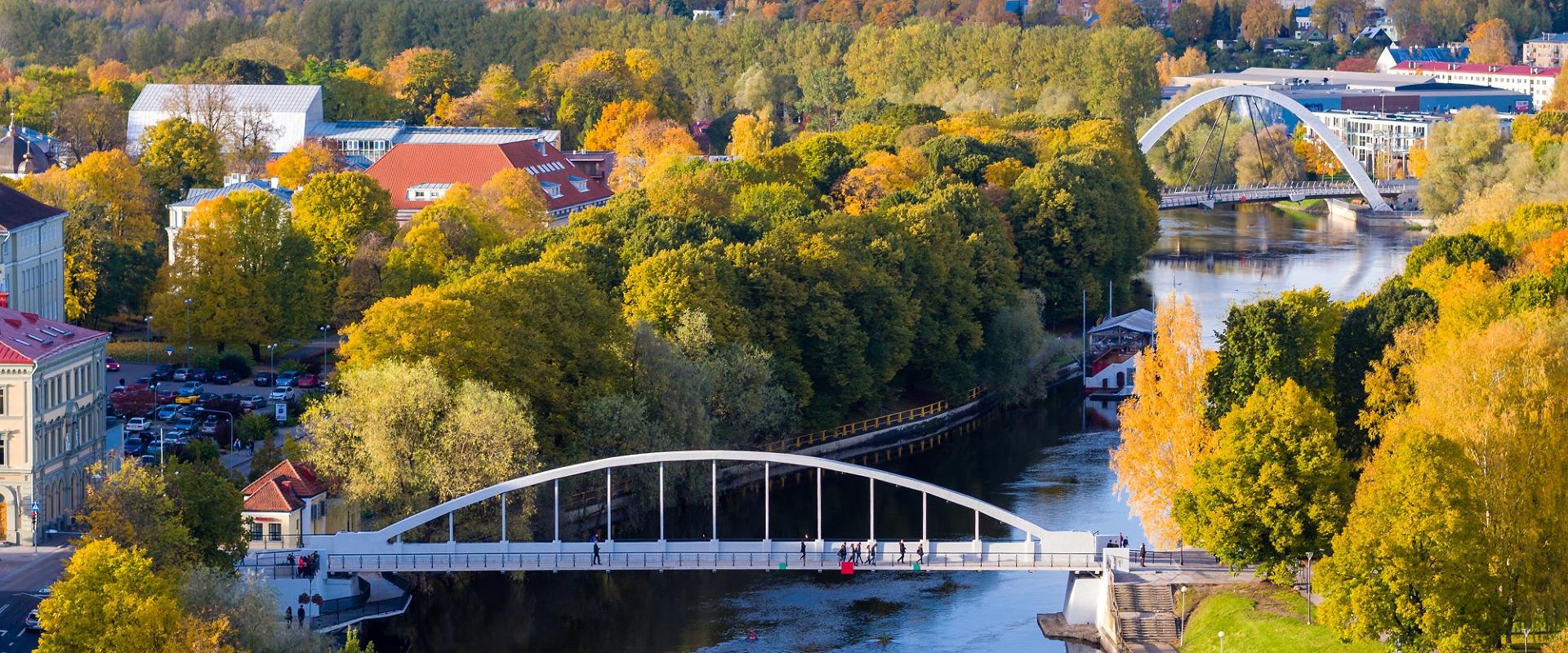 Die Bogenbrücke und Emajõgi in grünlichen Farbtönen