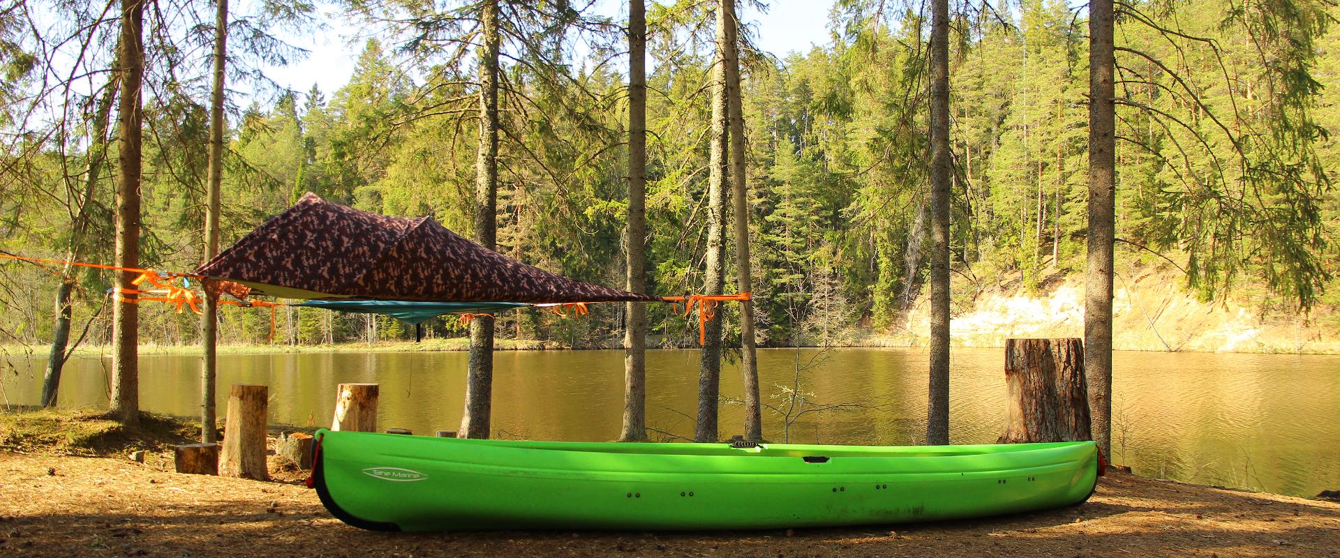 Sleeping in tree tents and a canoeing on River Ahja